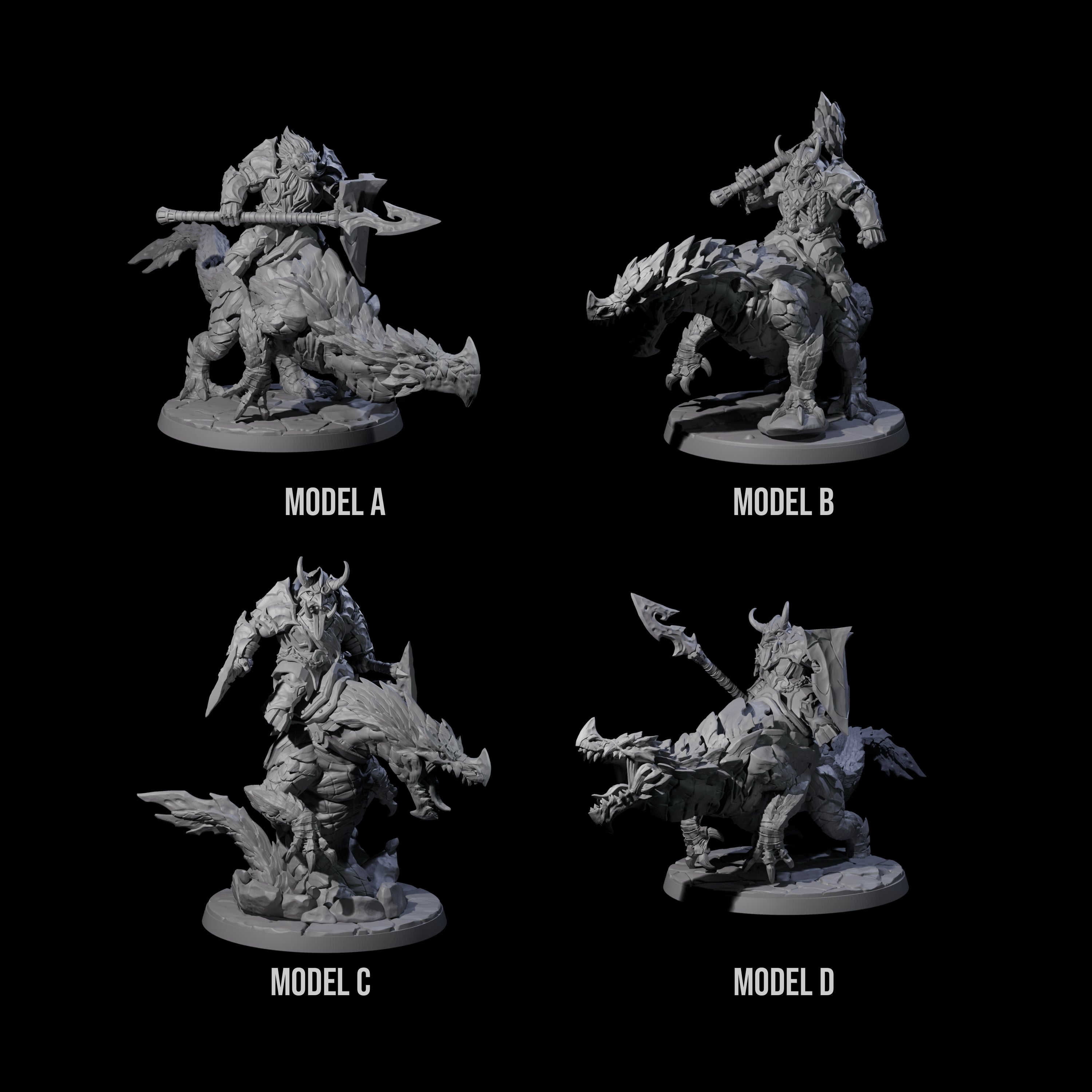 Four Surprise Dwarf Drake Riders Miniature for Dungeons and Dragons, Pathfinder or other TTRPGs
