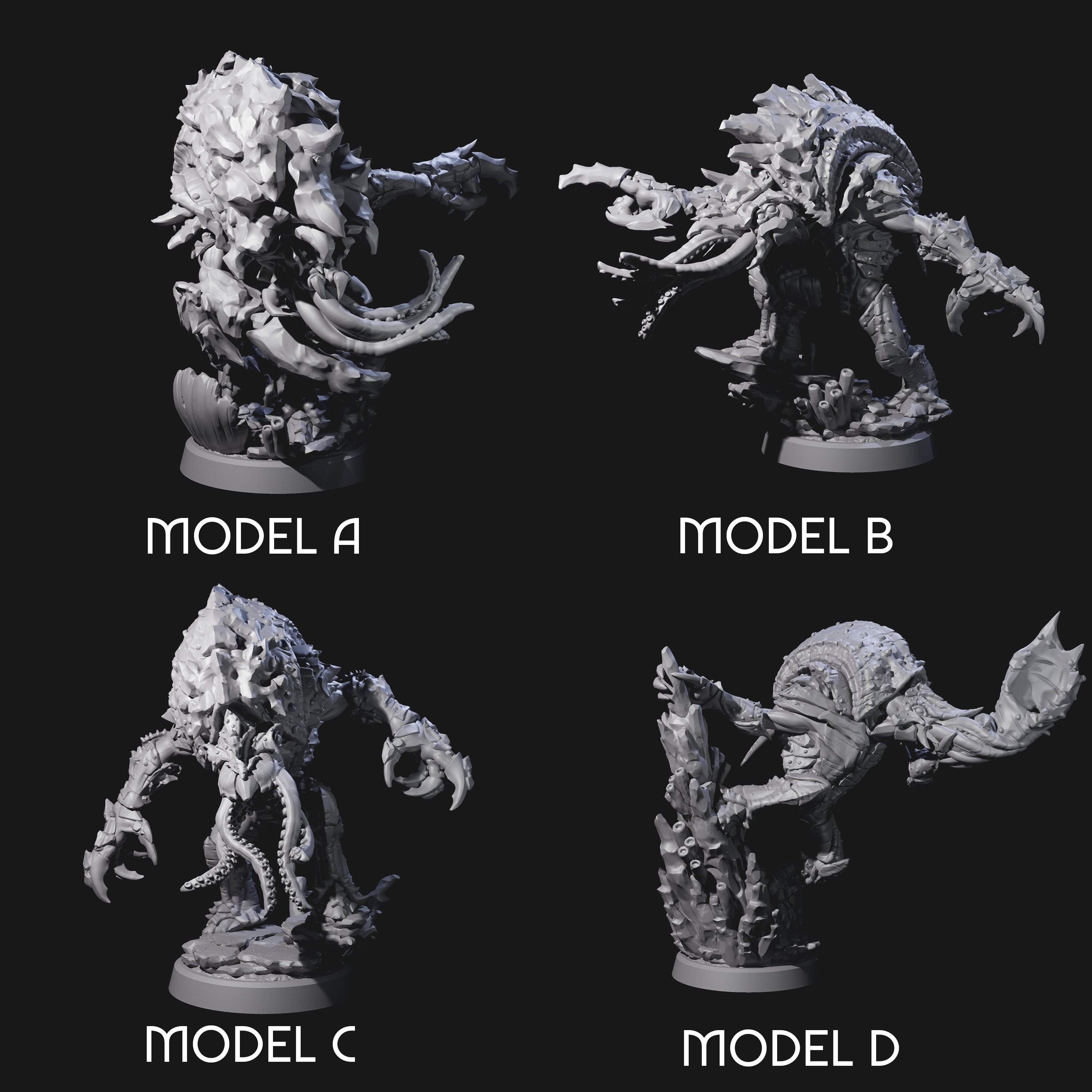 Four Swarming Wastriliths Miniature for Dungeons and Dragons, Pathfinder or other TTRPGs