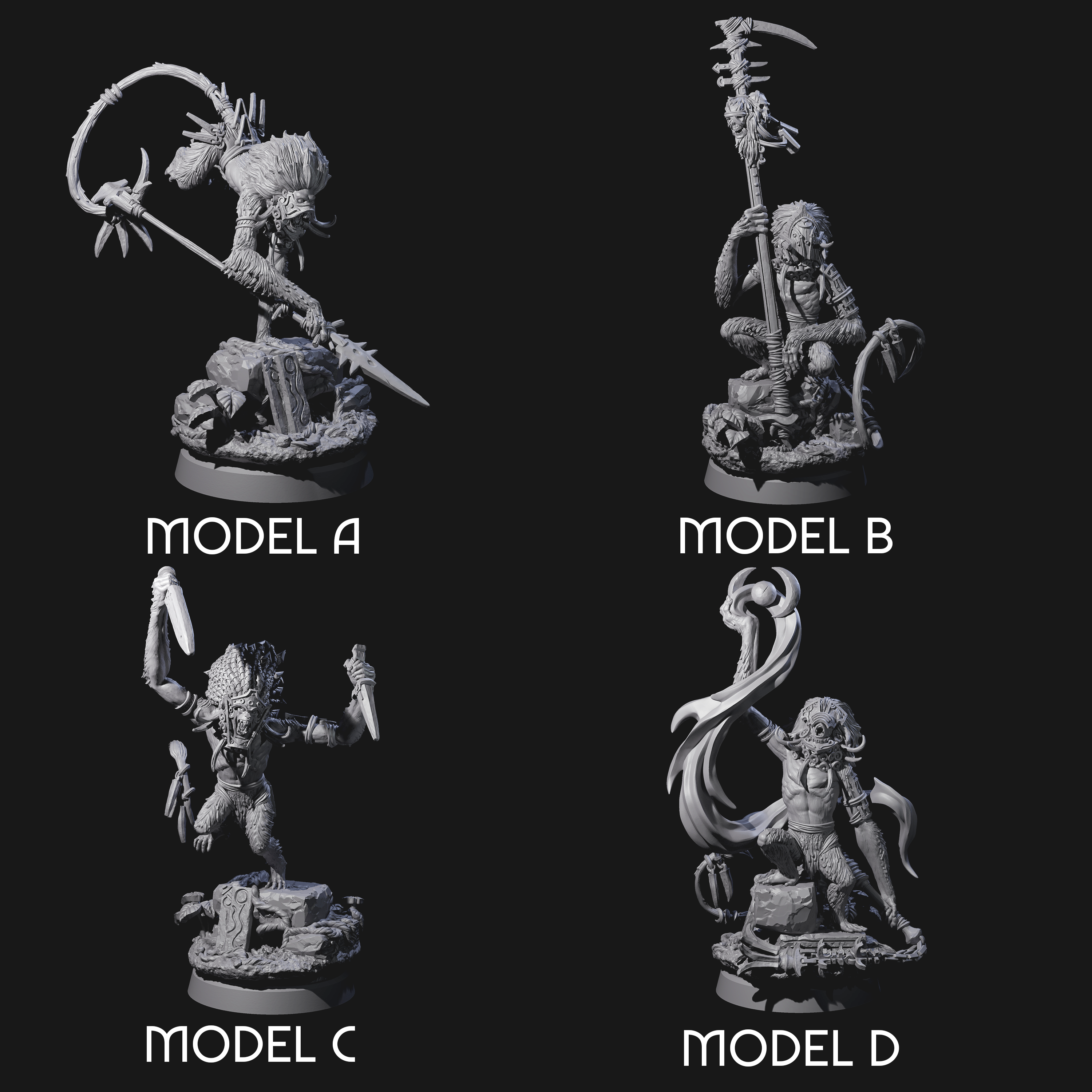Four Swinging Hazodee Shamans Miniature for Dungeons and Dragons, Pathfinder or other TTRPGs