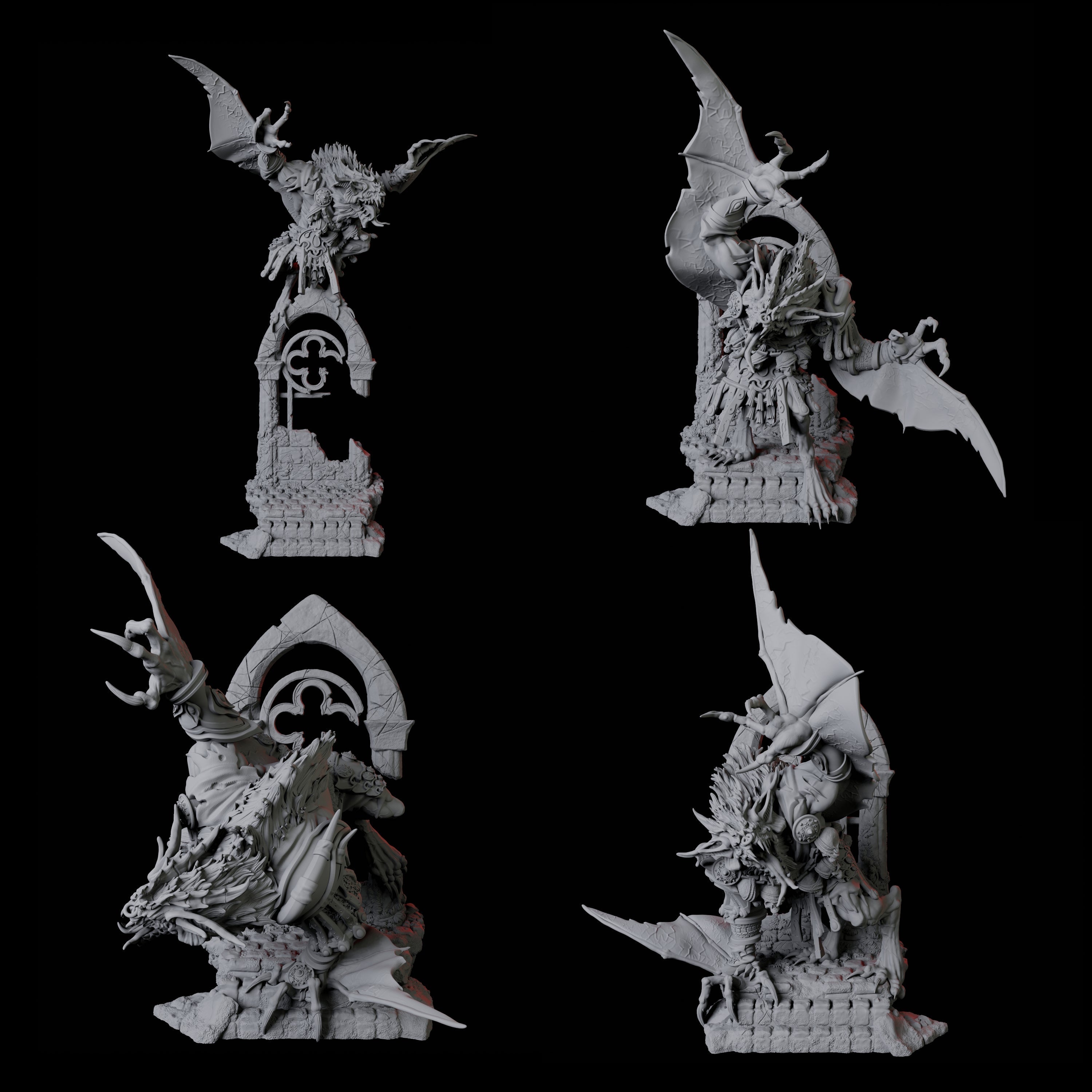 Four Swooping Dire Bats Miniature for Dungeons and Dragons, Pathfinder or other TTRPGs