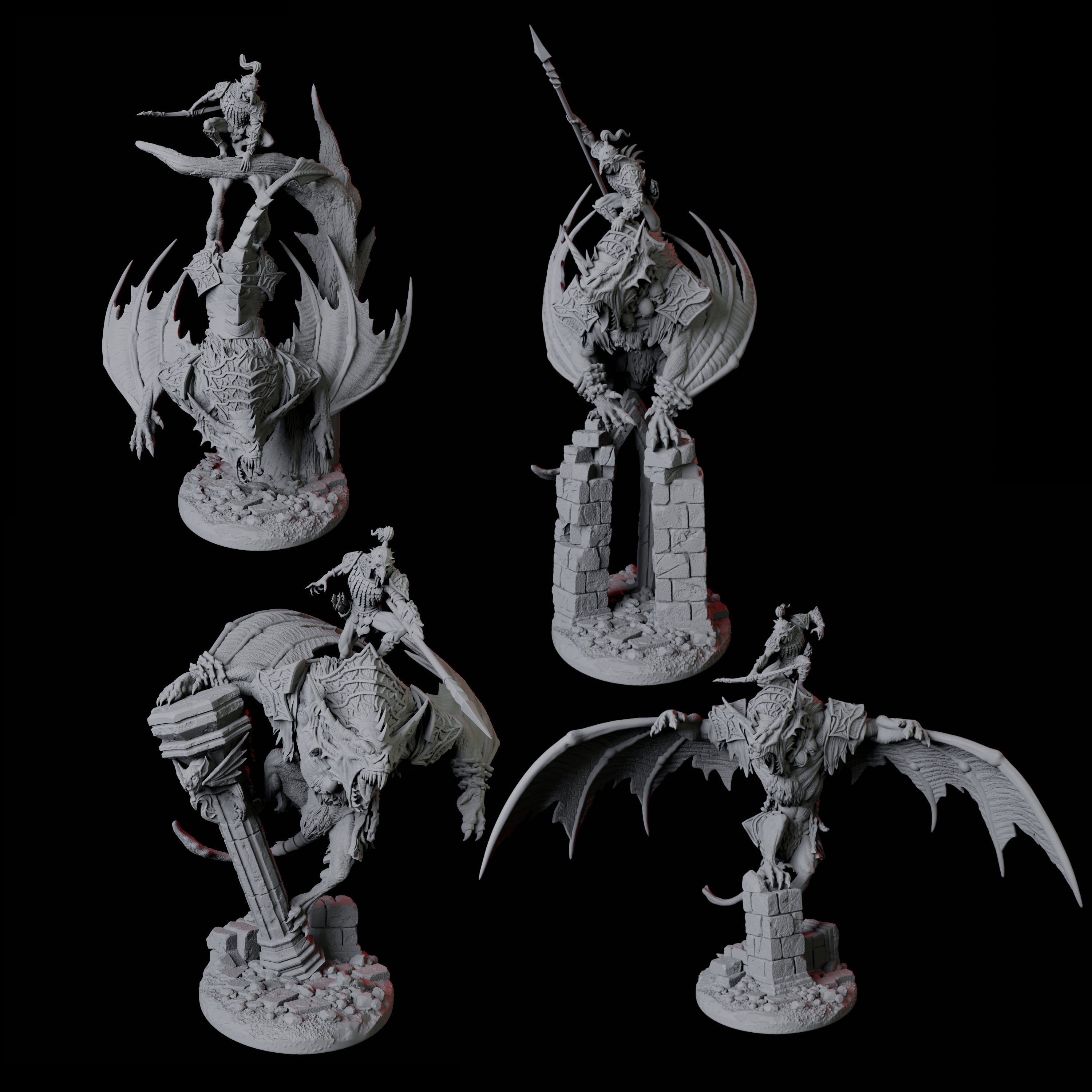 Four Swooping Vampire Spawn on Giant Bats Miniature for Dungeons and Dragons, Pathfinder or other TTRPGs