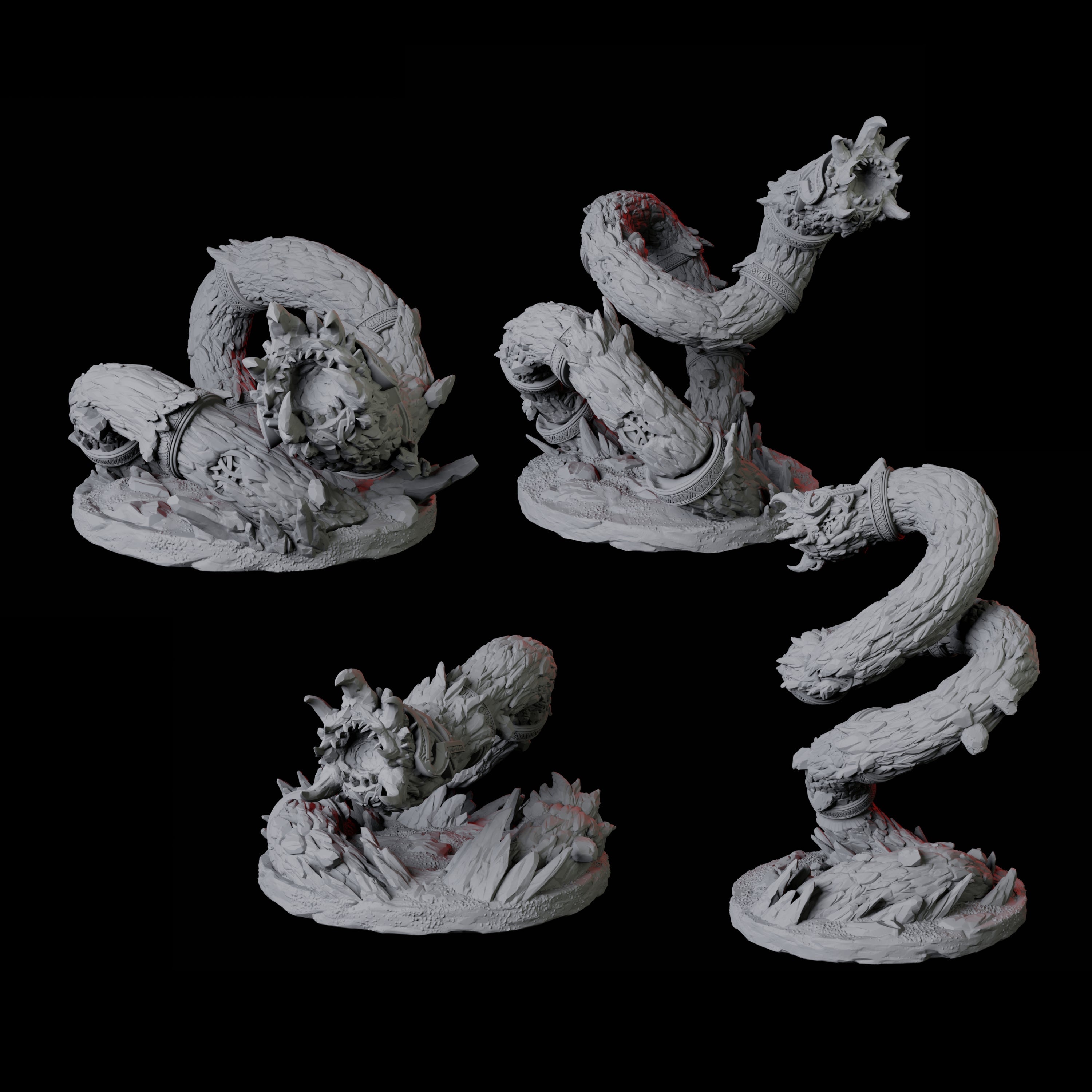 Four Thrashing Purple Worms Miniature for Dungeons and Dragons, Pathfinder or other TTRPGs