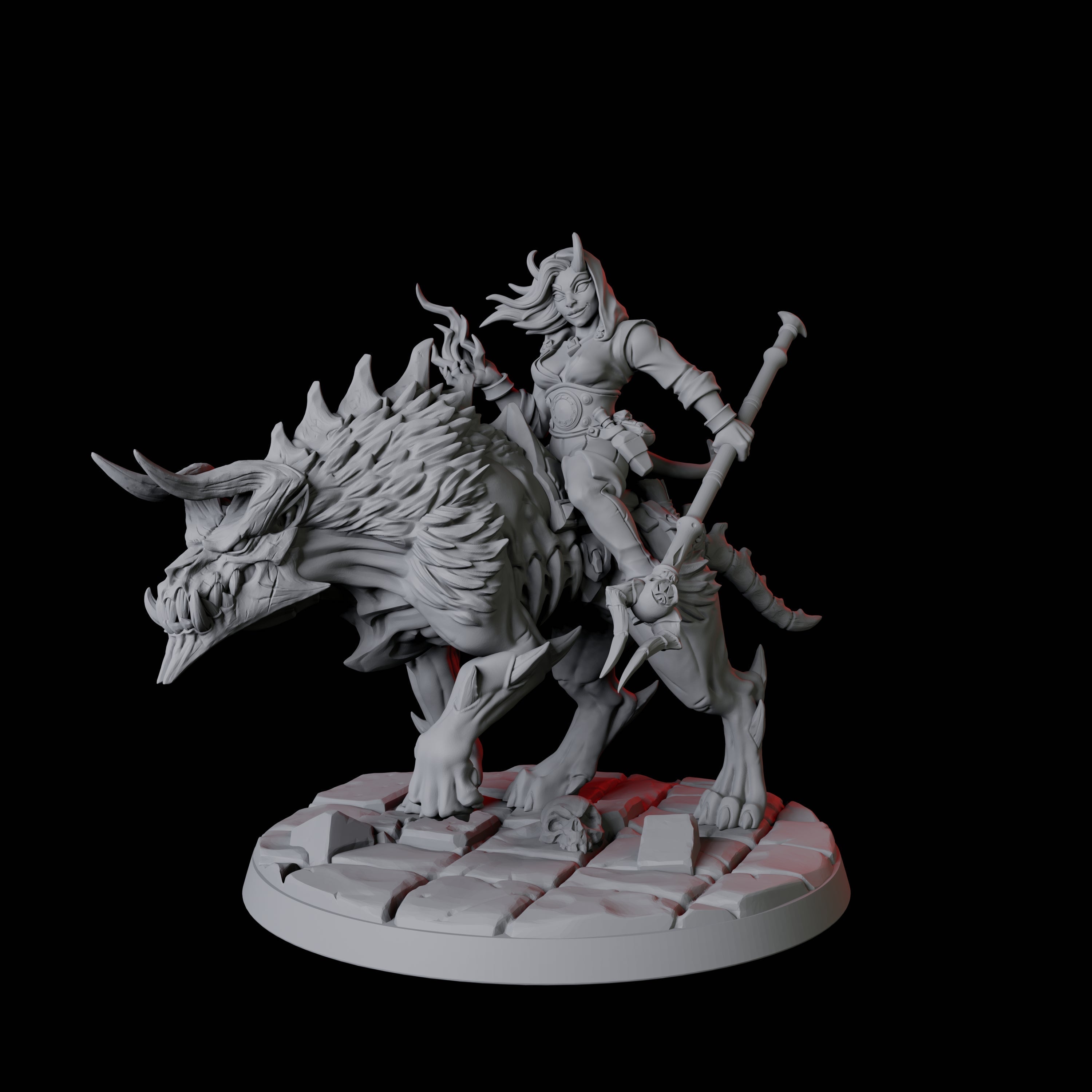 Four Tiefling Tricksters on Hell Hounds Miniature for Dungeons and Dragons, Pathfinder or other TTRPGs