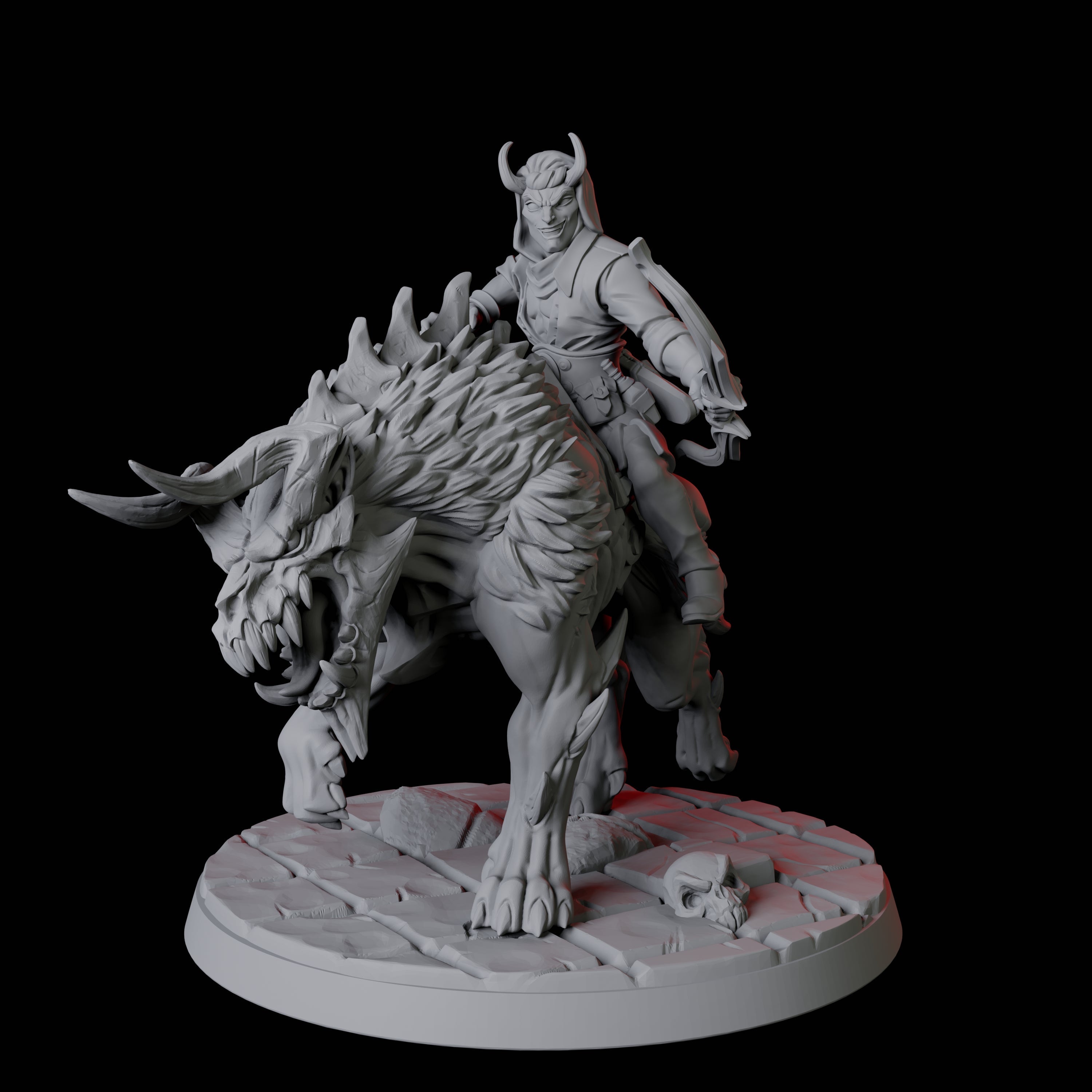 Four Tiefling Tricksters on Hell Hounds Miniature for Dungeons and Dragons, Pathfinder or other TTRPGs