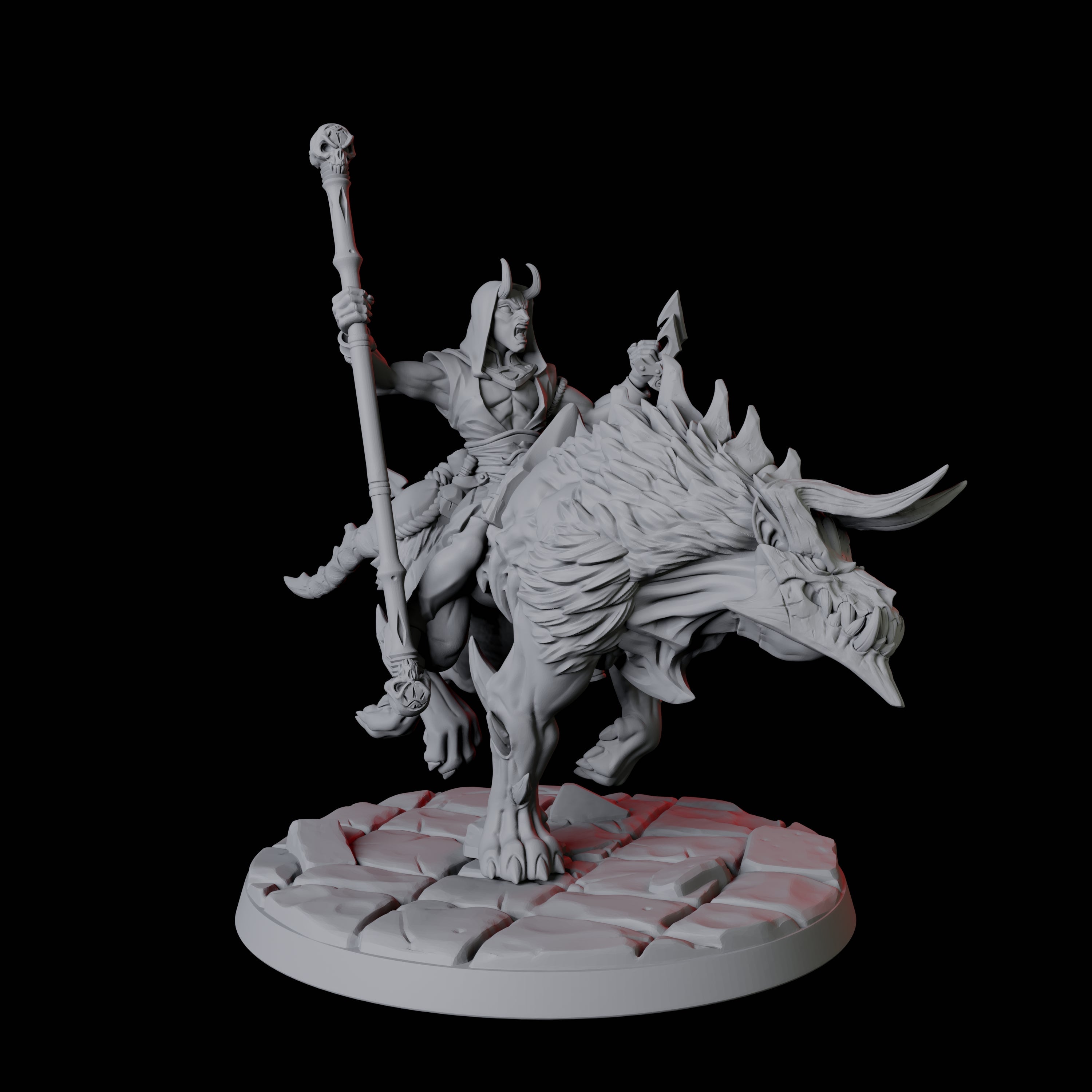 Four Tiefling Tricksters on Hell Hounds Miniature for Dungeons and Dragons, Pathfinder or other TTRPGs