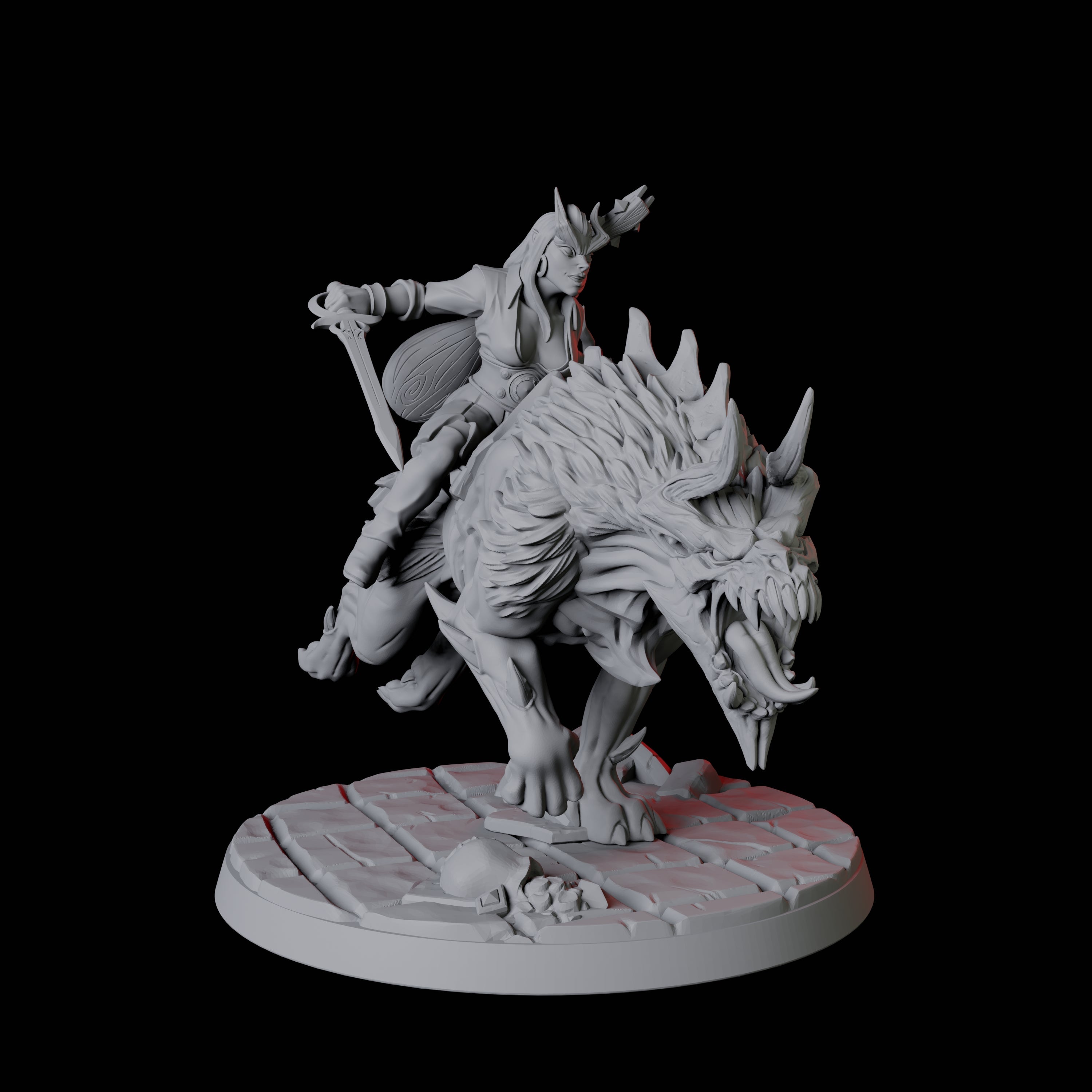 Four Tiefling Tricksters on Hell Hounds Miniature for Dungeons and Dragons, Pathfinder or other TTRPGs