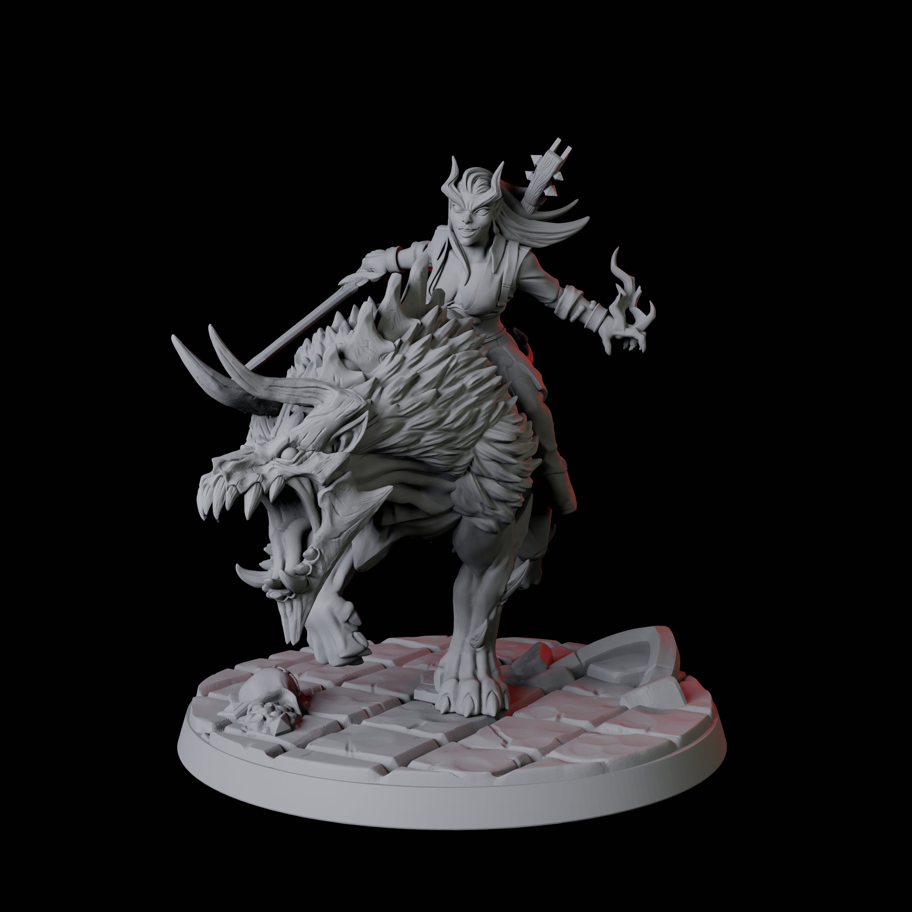 Four Tiefling Tricksters on Hell Hounds Miniature for Dungeons and Dragons, Pathfinder or other TTRPGs