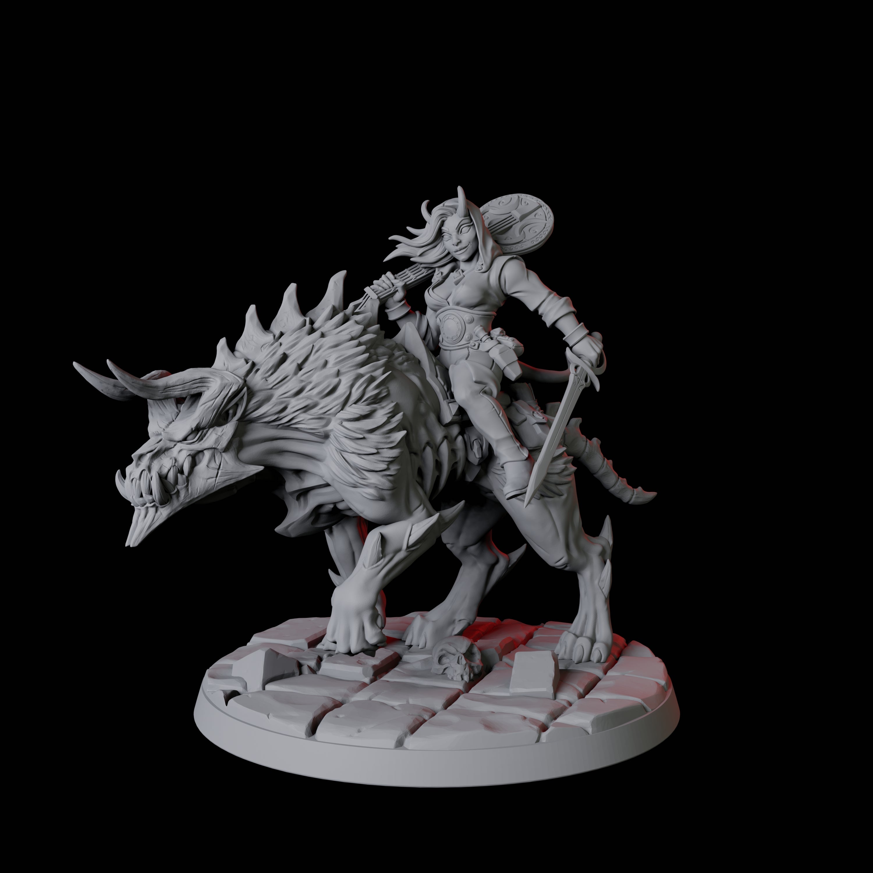 Four Tiefling Tricksters on Hell Hounds Miniature for Dungeons and Dragons, Pathfinder or other TTRPGs