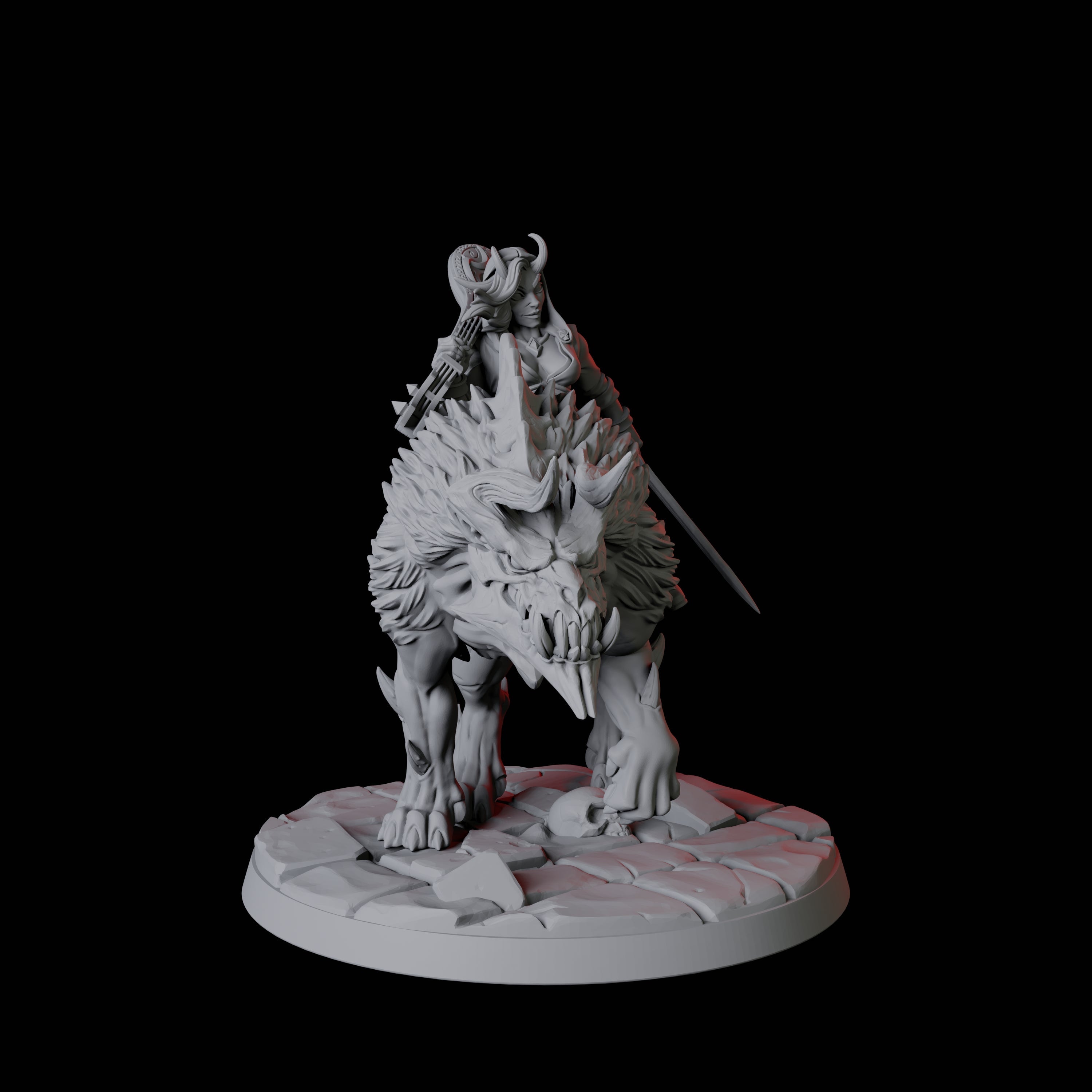 Four Tiefling Tricksters on Hell Hounds Miniature for Dungeons and Dragons, Pathfinder or other TTRPGs