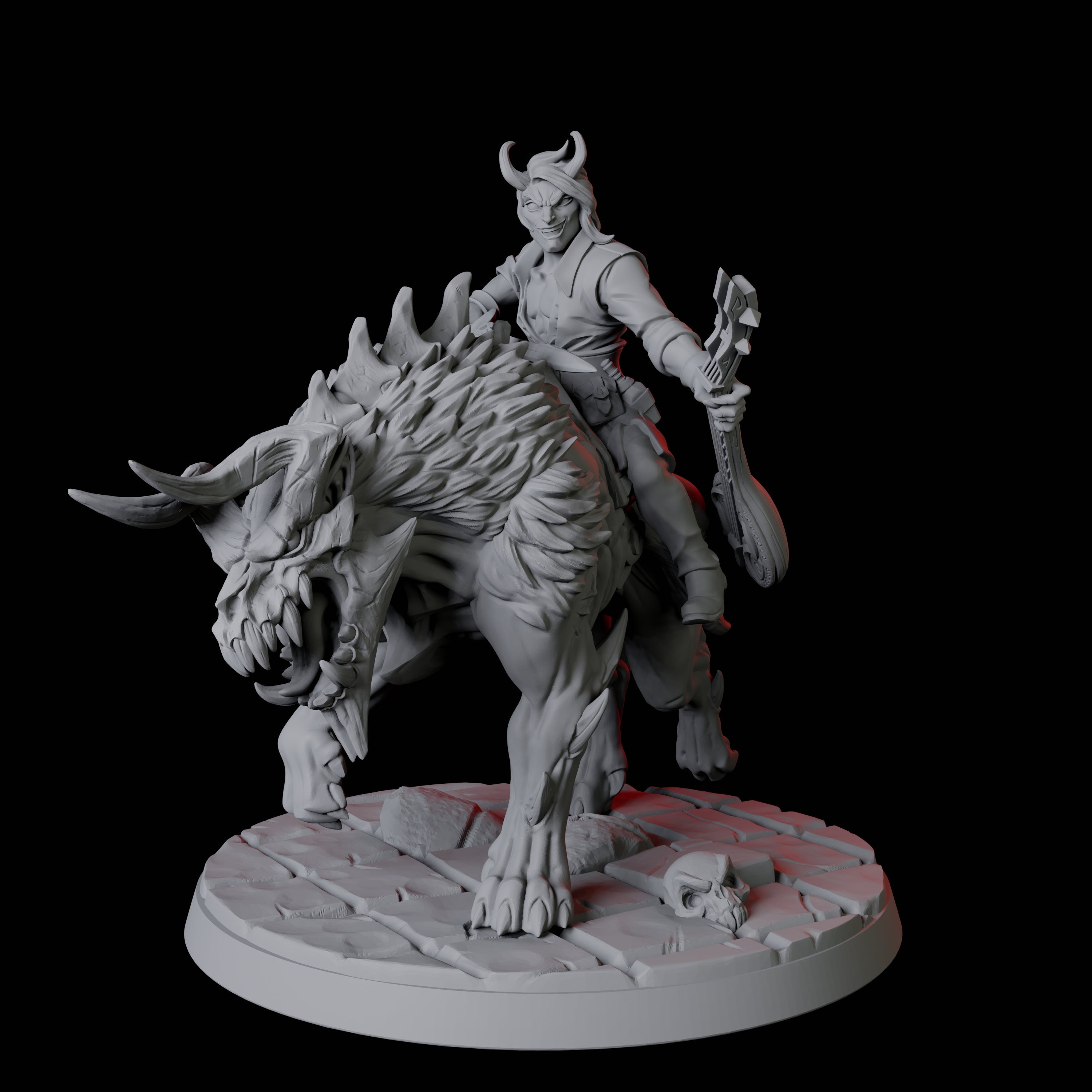 Four Tiefling Tricksters on Hell Hounds Miniature for Dungeons and Dragons, Pathfinder or other TTRPGs