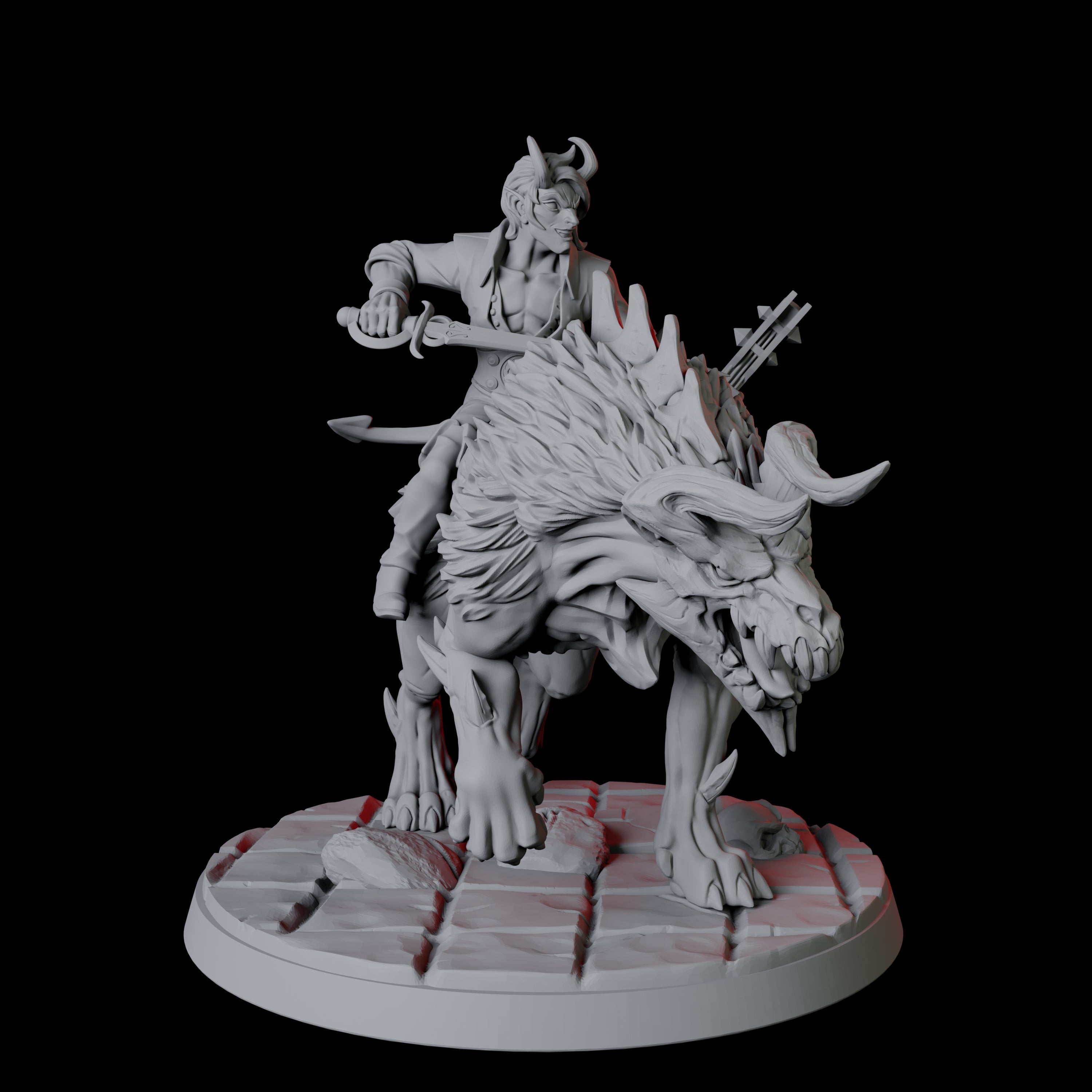 Four Tiefling Tricksters on Hell Hounds Miniature for Dungeons and Dragons, Pathfinder or other TTRPGs