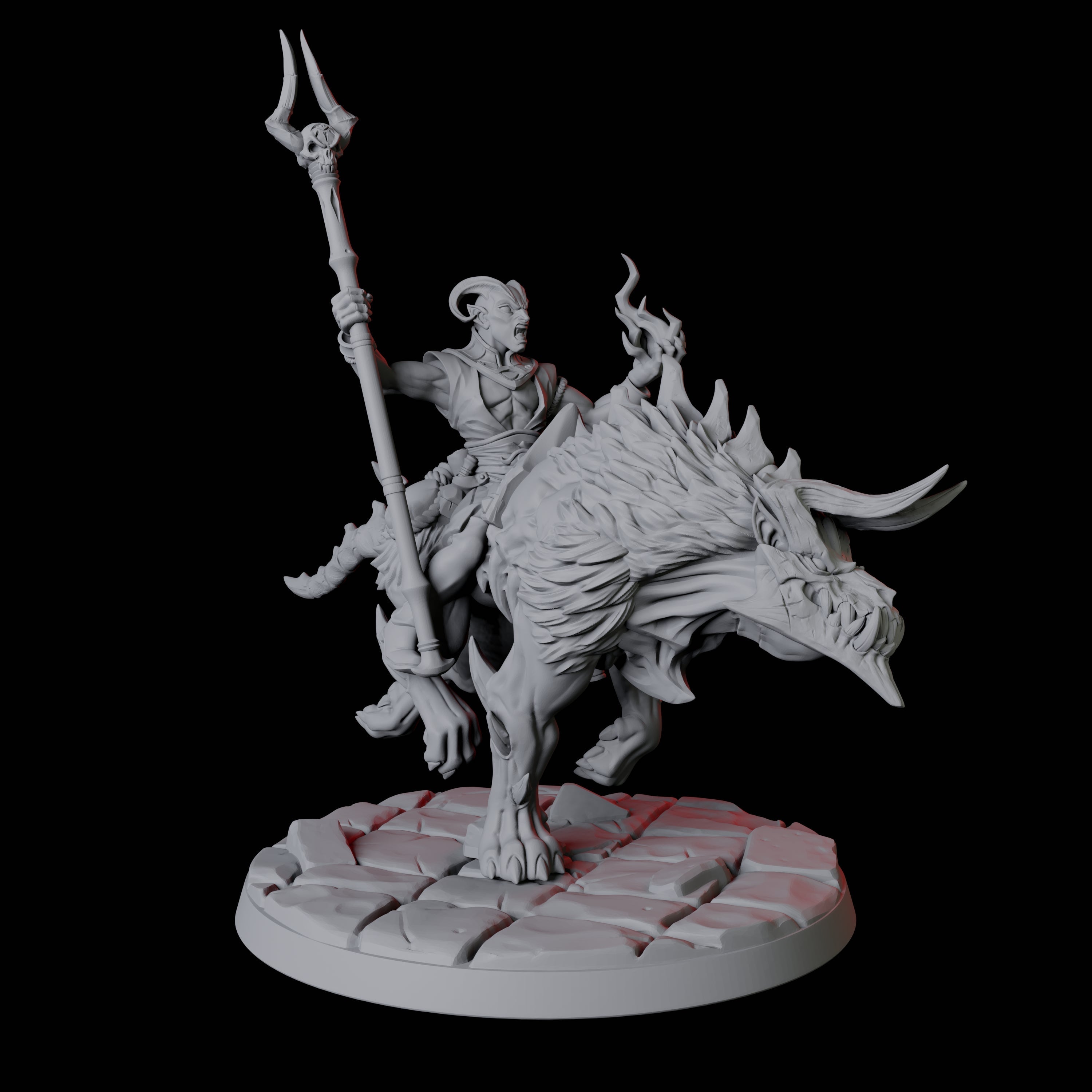 Four Tiefling Tricksters on Hell Hounds Miniature for Dungeons and Dragons, Pathfinder or other TTRPGs