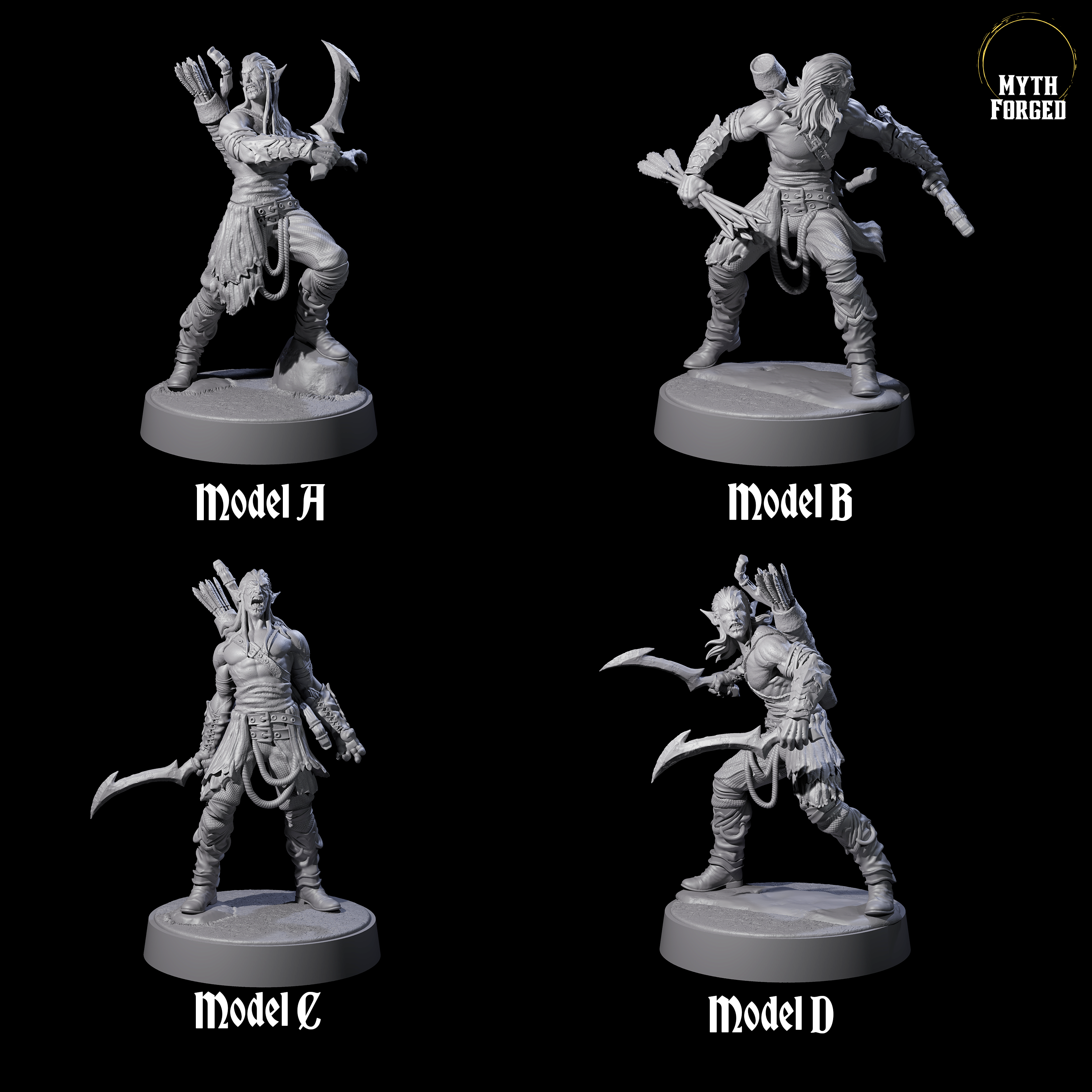 Four Tormented Eyeless Drow Miniature for Dungeons and Dragons, Pathfinder or other TTRPGs