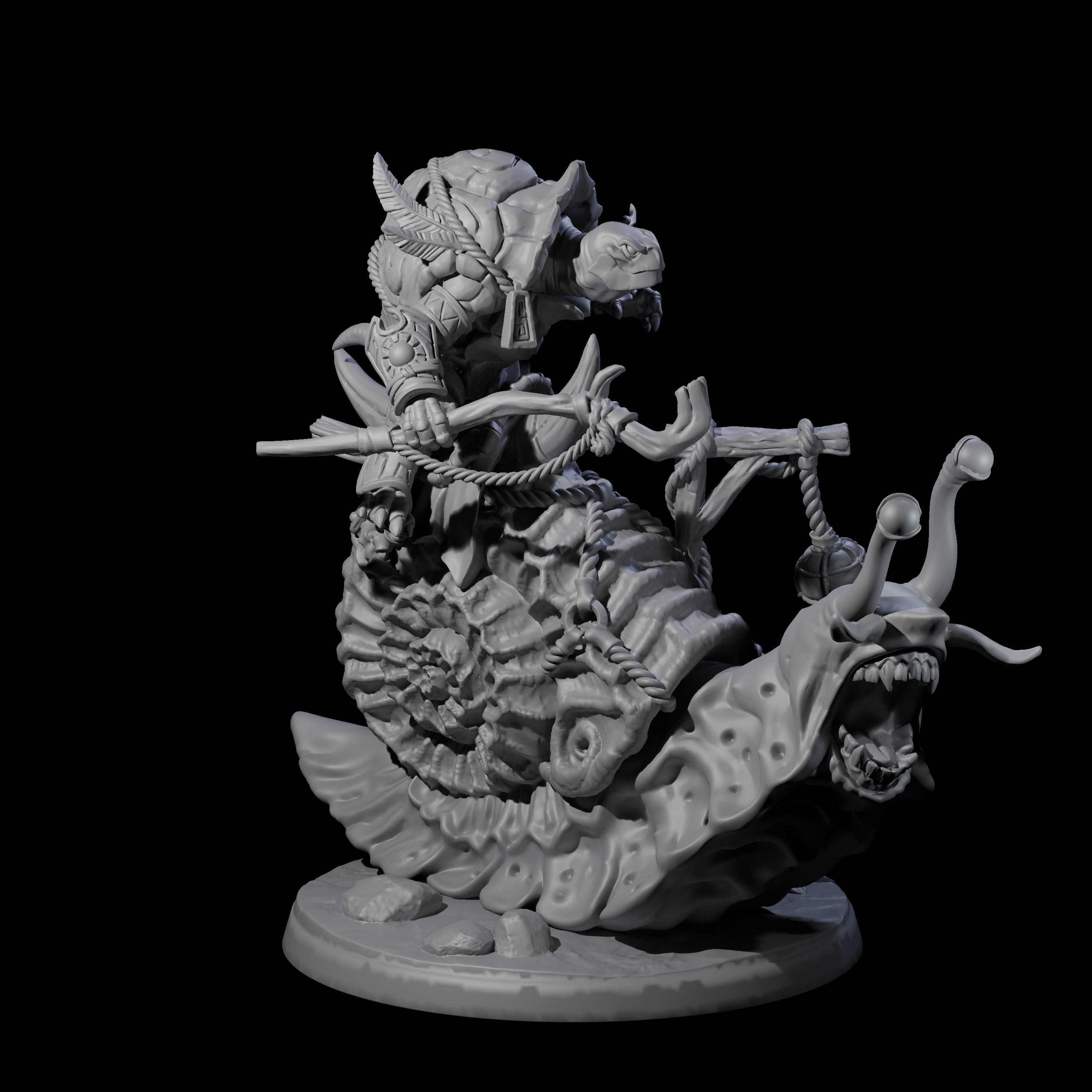 Four Tortle Warriors Riding Giant Snails Miniature for Dungeons and Dragons, Pathfinder or other TTRPGs