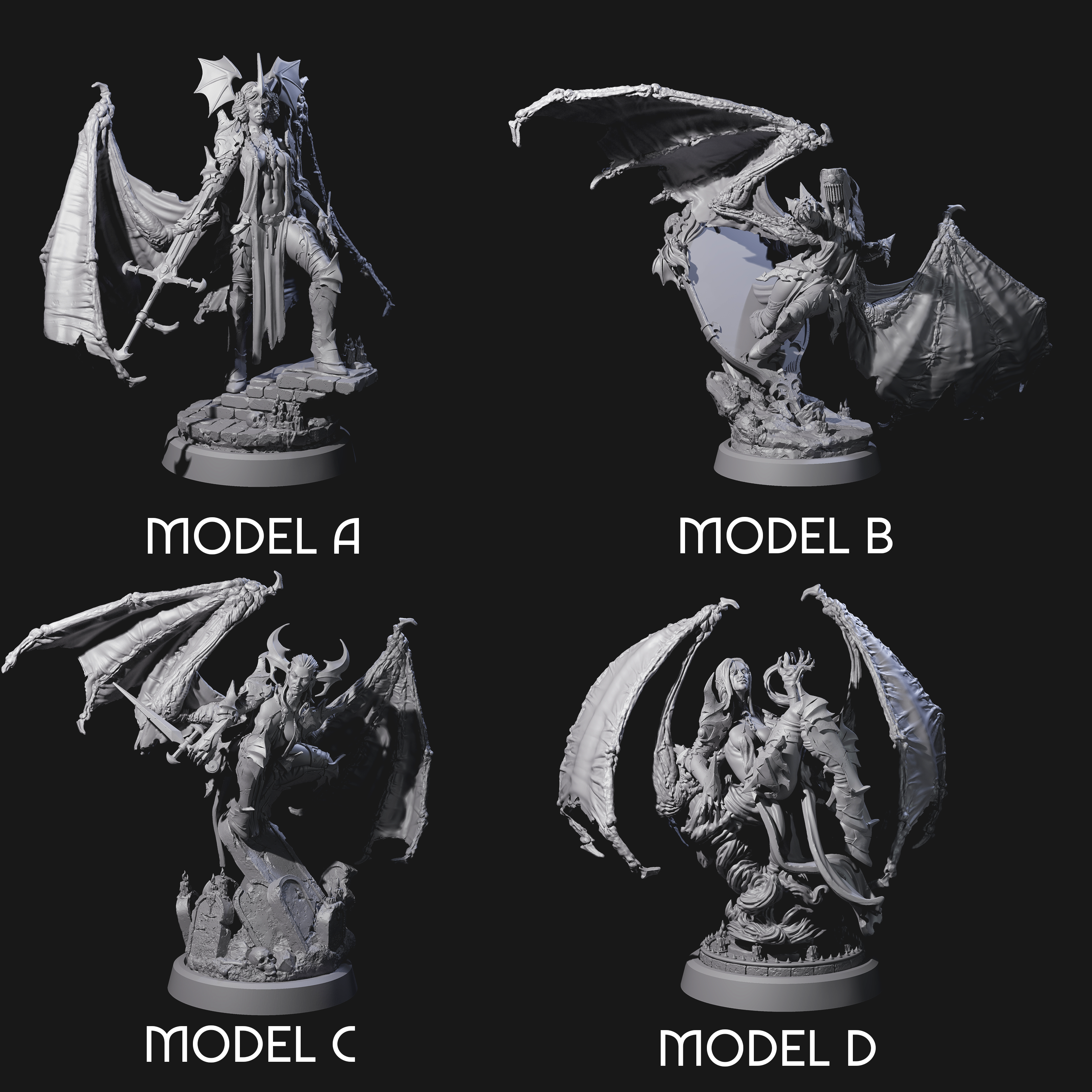 Four Unholy Nephilim Fighters Miniature for Dungeons and Dragons, Pathfinder or other TTRPGs