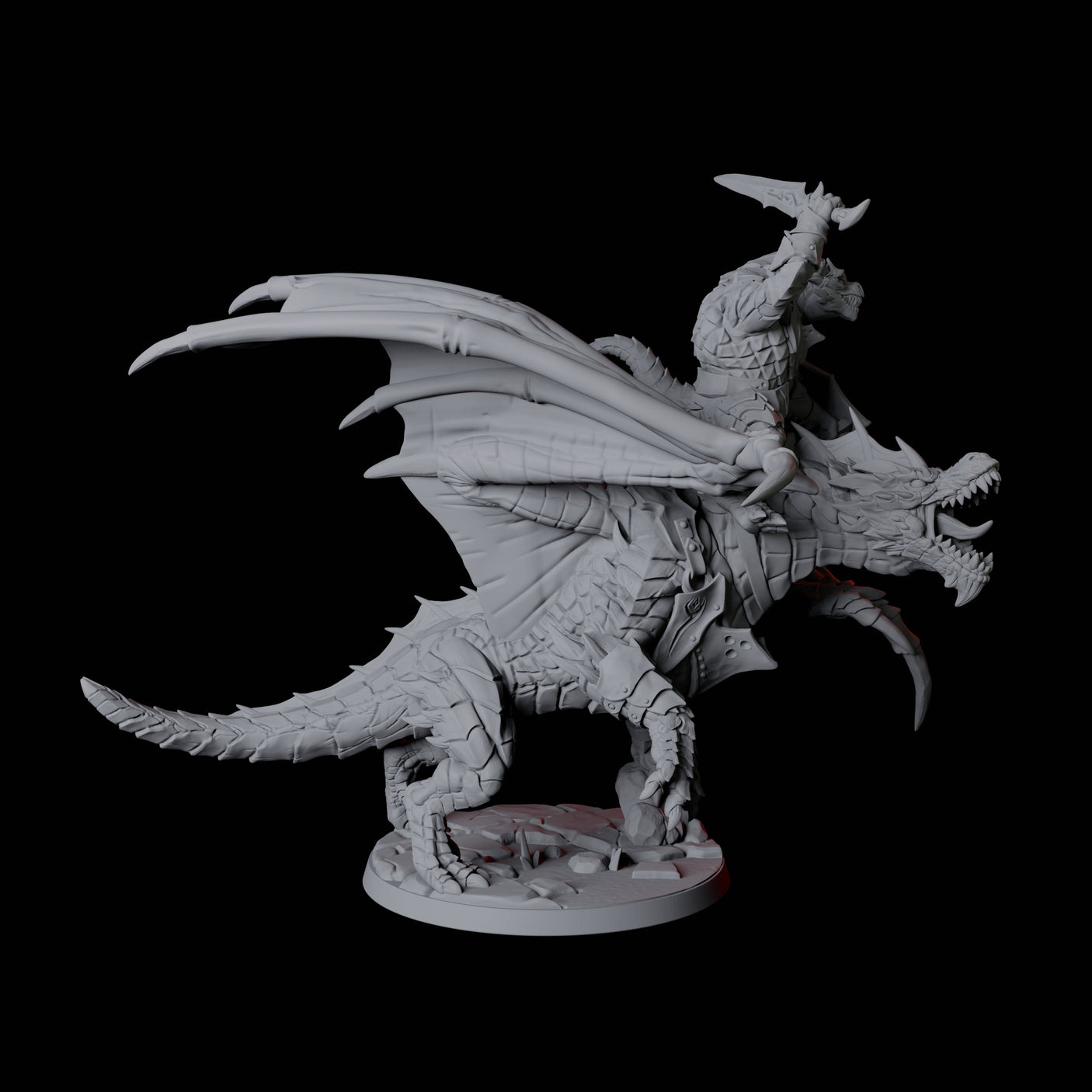 Four Valiant Dragonborn Warriors Riding Dragons Miniature for Dungeons and Dragons, Pathfinder or other TTRPGs