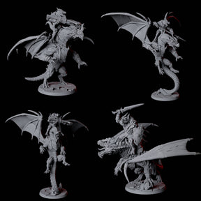 Four Valiant Dragonborn Warriors Riding Dragons Miniature for Dungeons and Dragons, Pathfinder or other TTRPGs