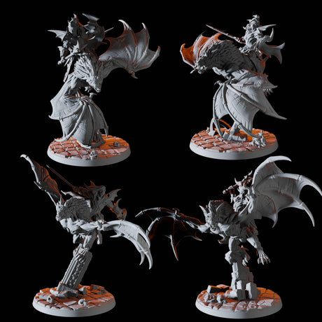 Four Vampires on Giant Bats Miniature for Dungeons and Dragons, Pathfinder or other TTRPGs
