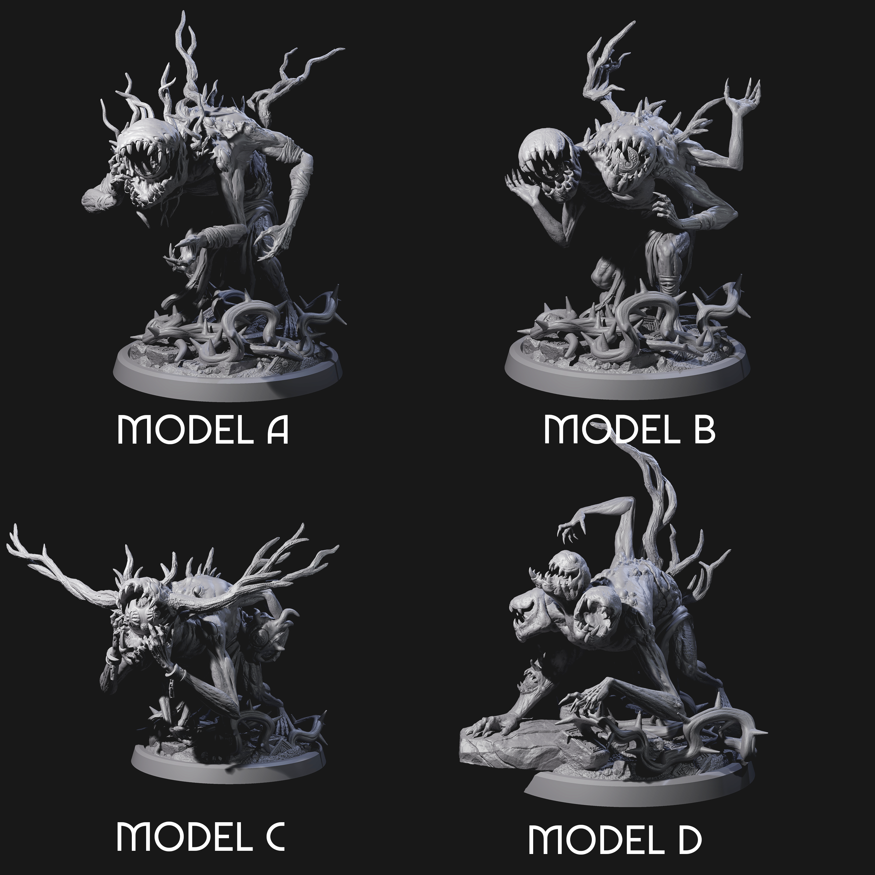 Four Void Nothics Miniature for Dungeons and Dragons, Pathfinder or other TTRPGs