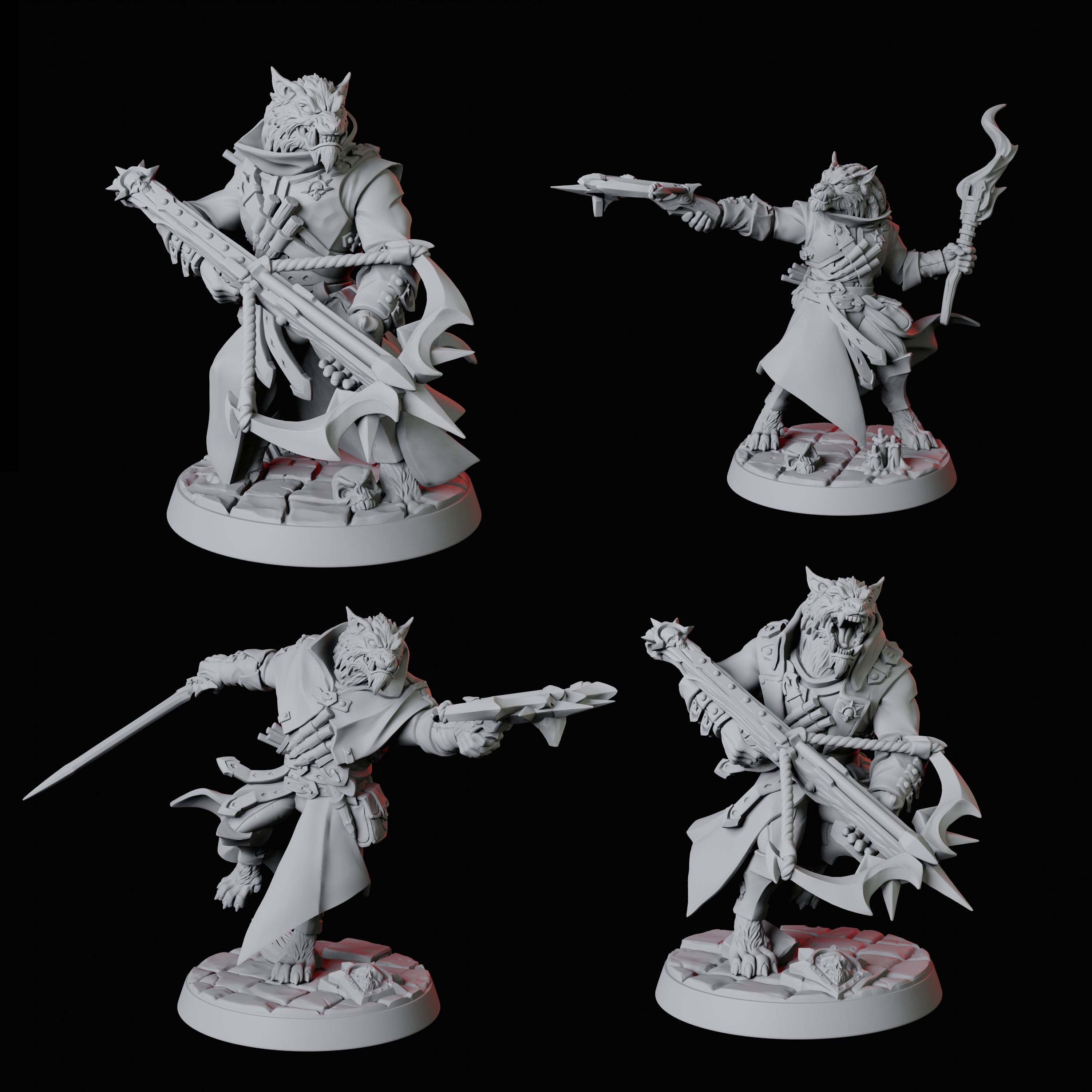 Four Werewolf Vampire Hunters Miniature for Dungeons and Dragons, Pathfinder or other TTRPGs