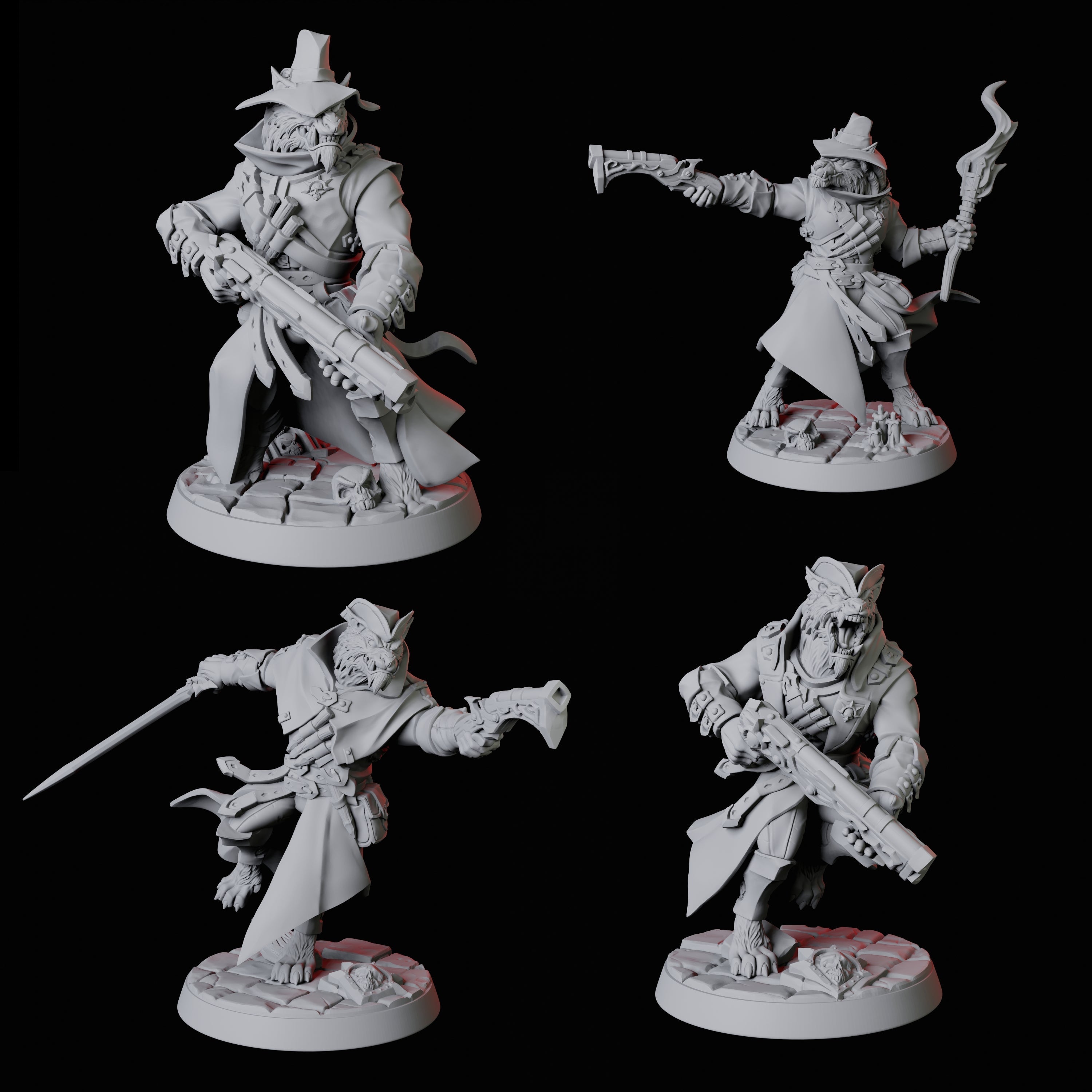 Four Werewolf Vampire Hunters Miniature for Dungeons and Dragons, Pathfinder or other TTRPGs