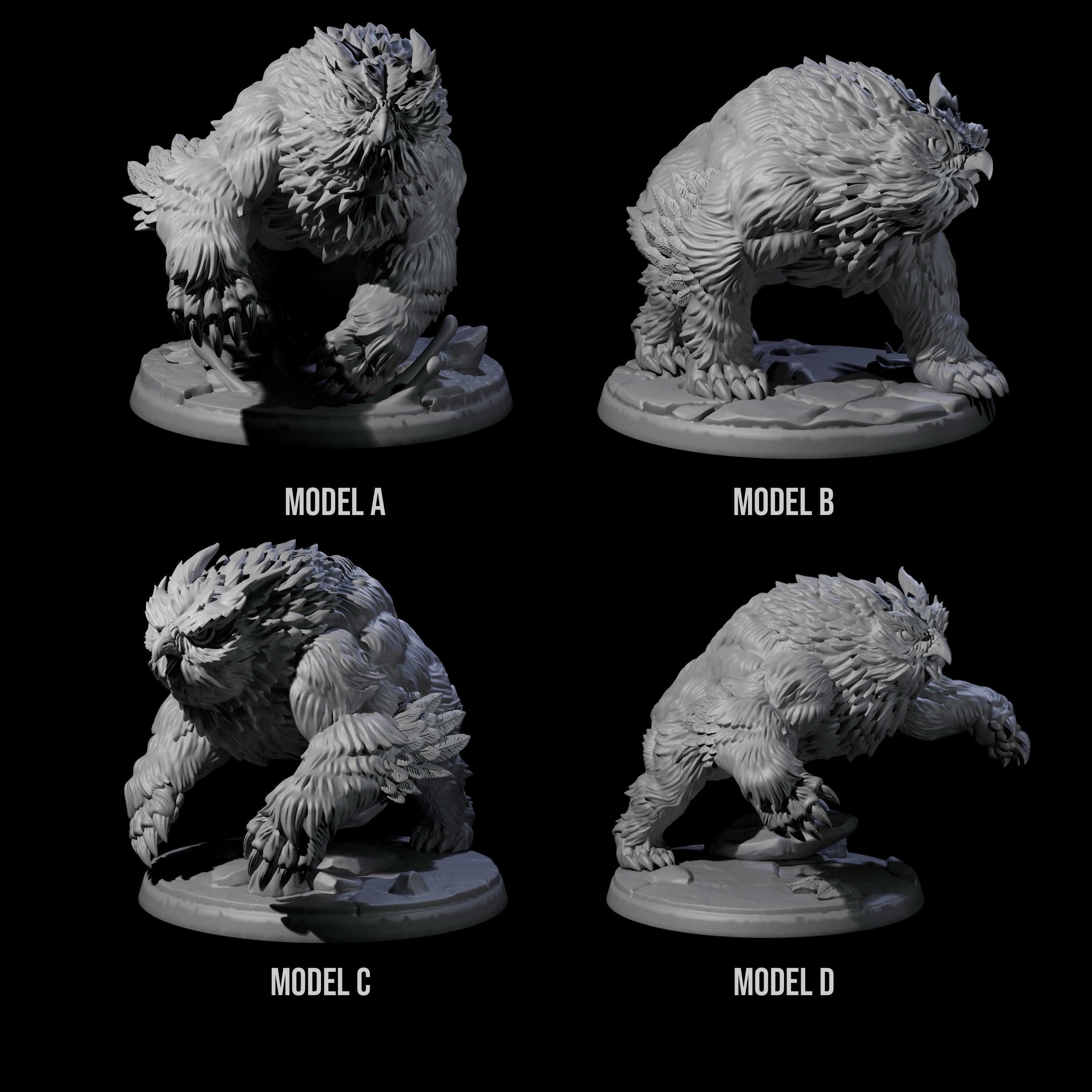 Four Wild Owlbears Miniature for Dungeons and Dragons, Pathfinder or other TTRPGs