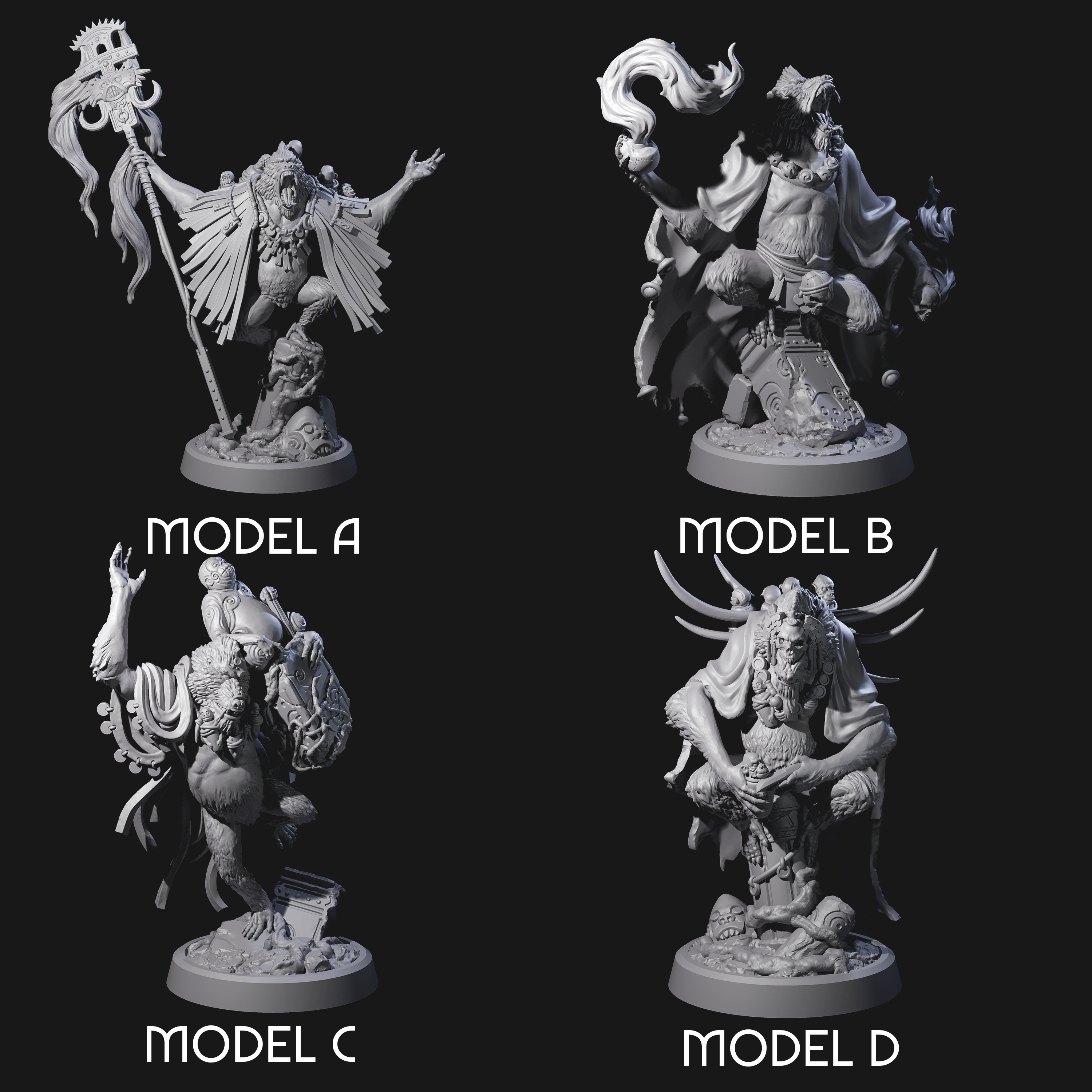 Four Wise Hazodee Elders Miniature for Dungeons and Dragons, Pathfinder or other TTRPGs
