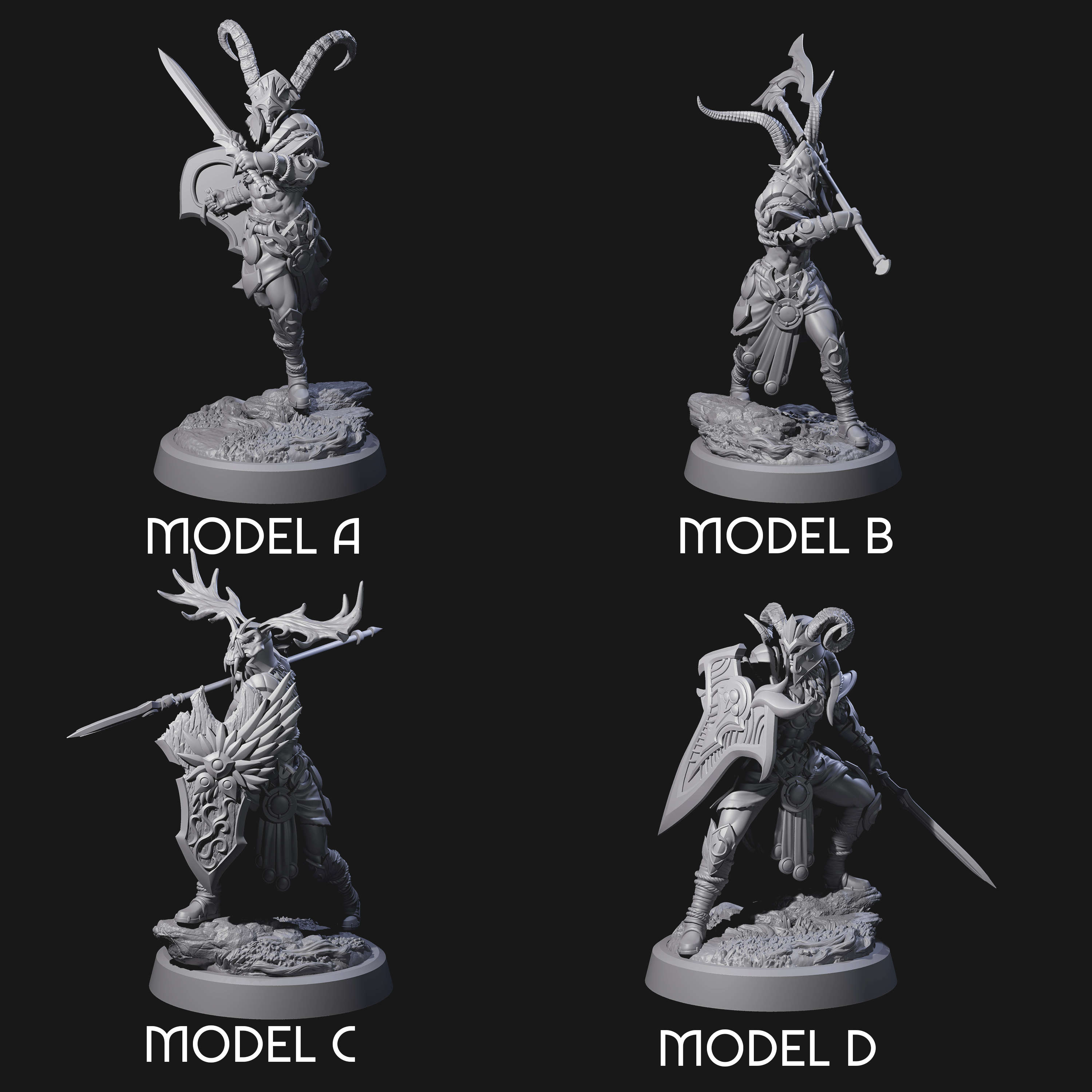 Four Woodland Armoured Elf Fighters Miniature for Dungeons and Dragons, Pathfinder or other TTRPGs