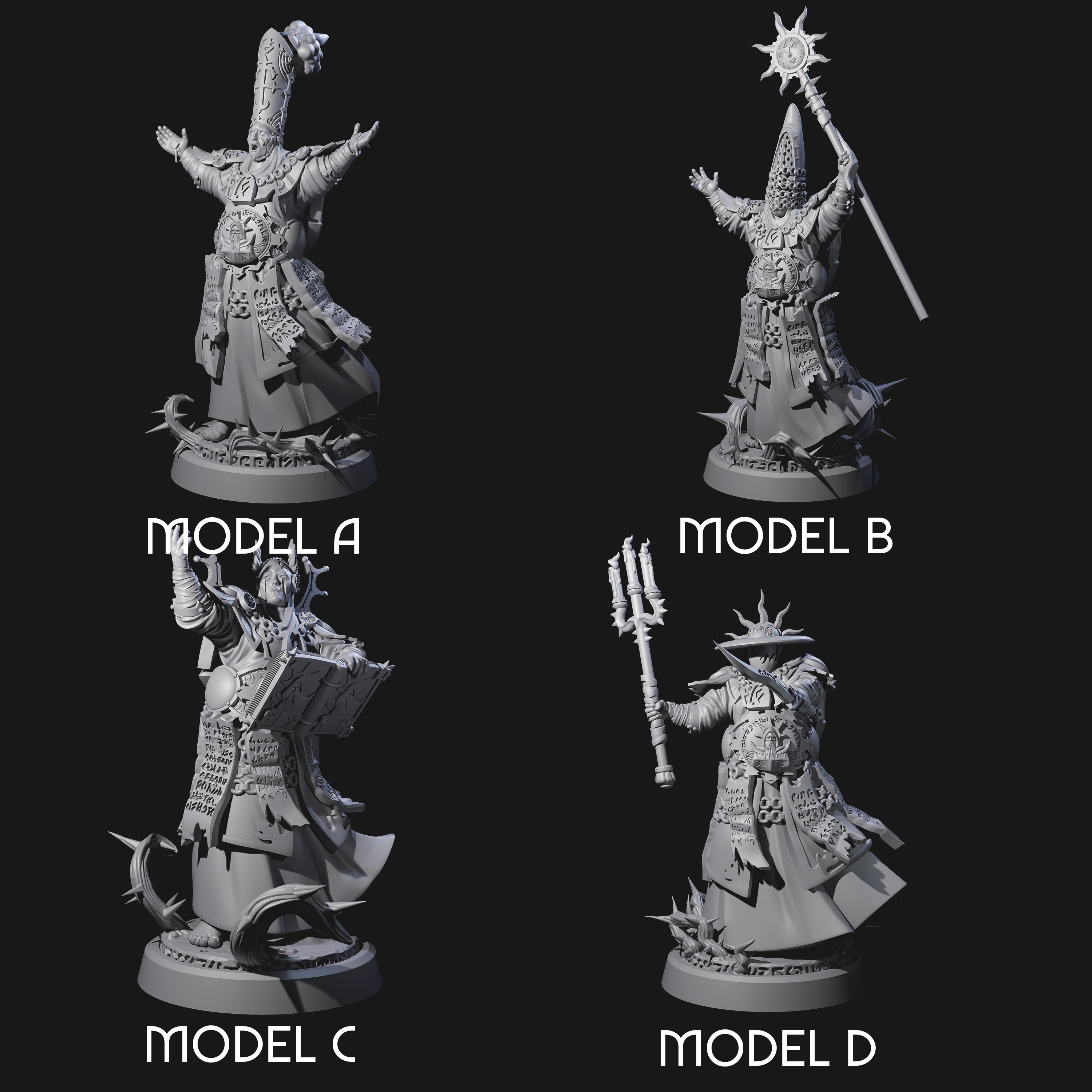 Four Worshipping Masked Clergy Miniature for Dungeons and Dragons, Pathfinder or other TTRPGs