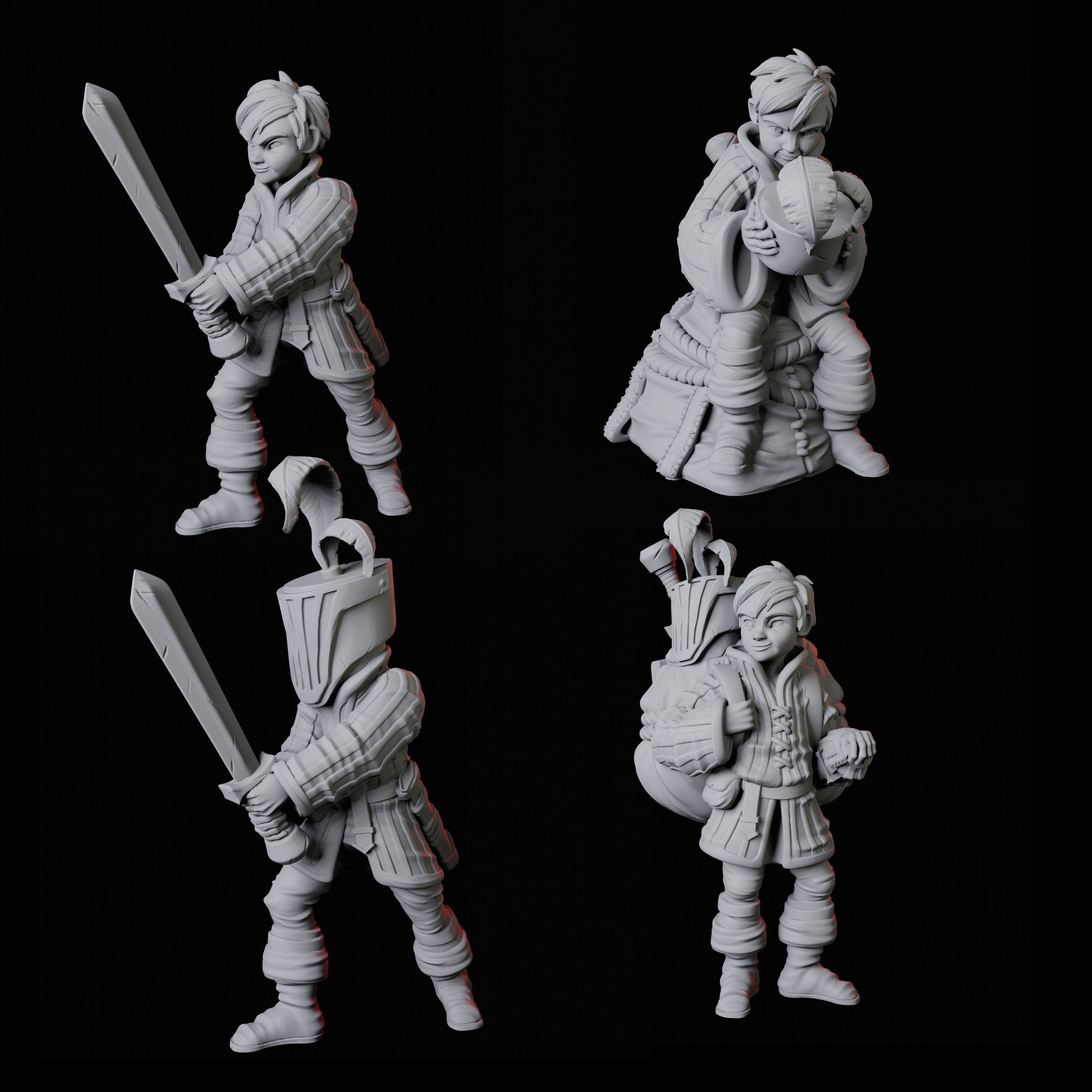 Four Young Squires Miniature for Dungeons and Dragons, Pathfinder or other TTRPGs