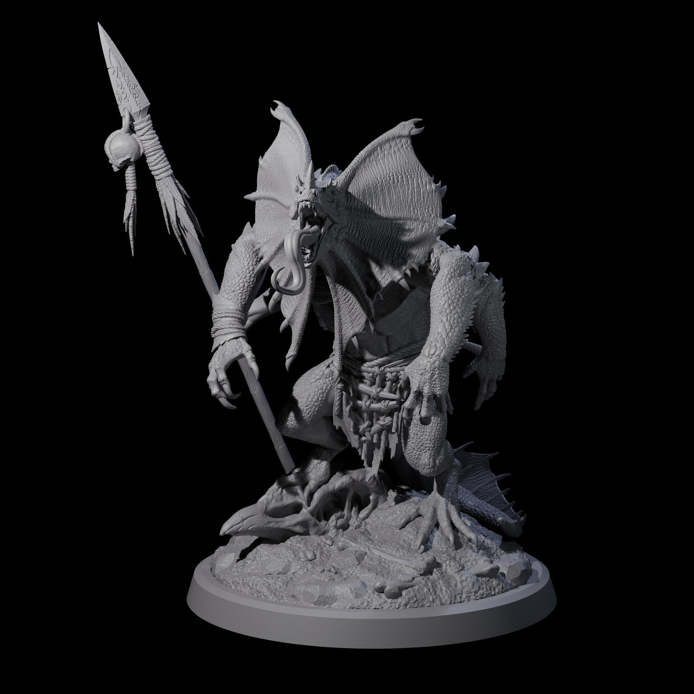 Frilly Dinosaur Lizardfolk Warrior Miniature for Dungeons and Dragons, Pathfinder or other TTRPGs