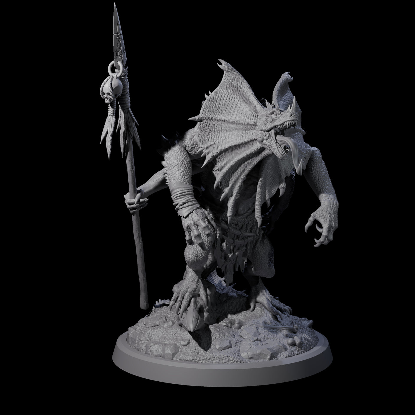 Frilly Dinosaur Lizardfolk Warrior Miniature for Dungeons and Dragons, Pathfinder or other TTRPGs