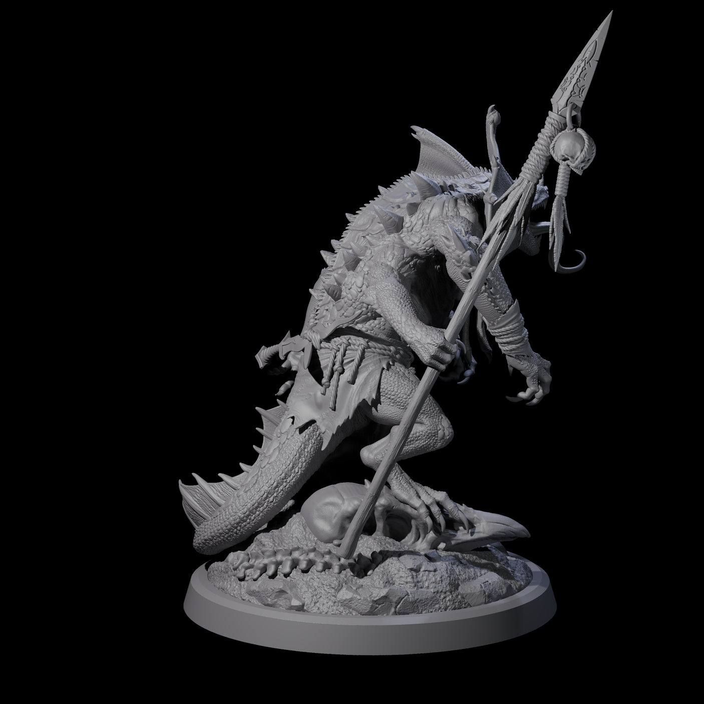 Frilly Dinosaur Lizardfolk Warrior Miniature for Dungeons and Dragons, Pathfinder or other TTRPGs