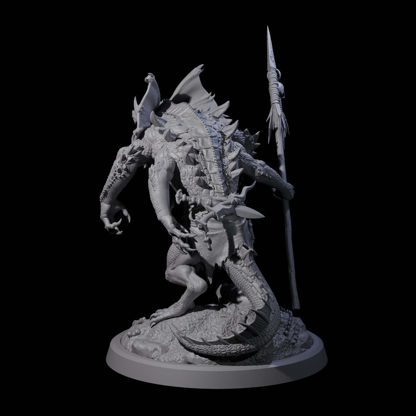 Frilly Dinosaur Lizardfolk Warrior Miniature for Dungeons and Dragons, Pathfinder or other TTRPGs