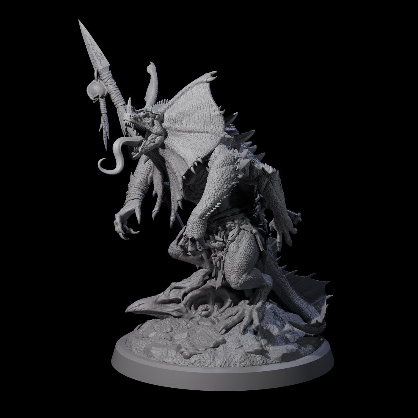 Frilly Dinosaur Lizardfolk Warrior Miniature for Dungeons and Dragons, Pathfinder or other TTRPGs
