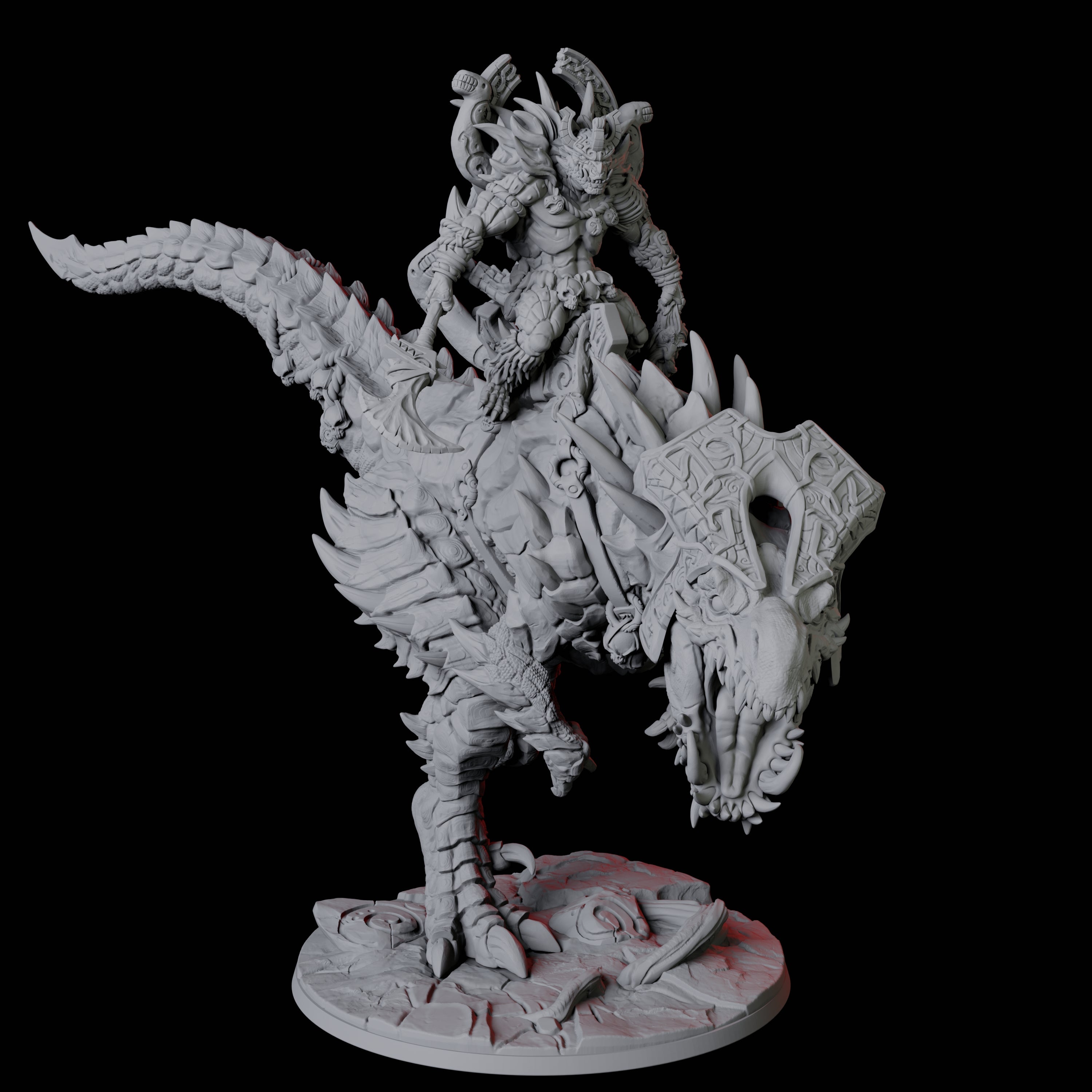 Frost Lizardfolk Champion riding a T-Rex Miniature for Dungeons and Dragons, Pathfinder or other TTRPGs