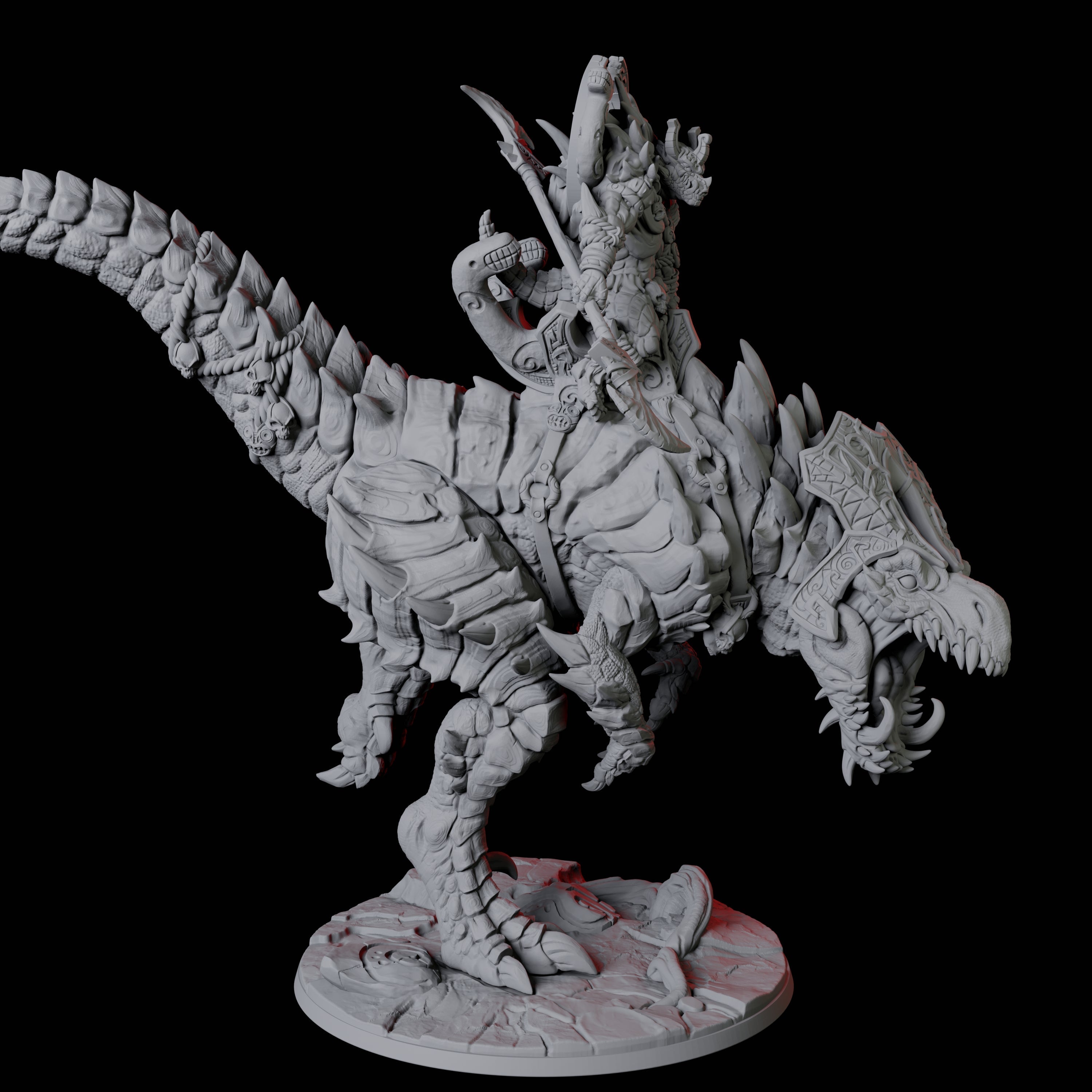 Frost Lizardfolk Champion riding a T-Rex Miniature for Dungeons and Dragons, Pathfinder or other TTRPGs