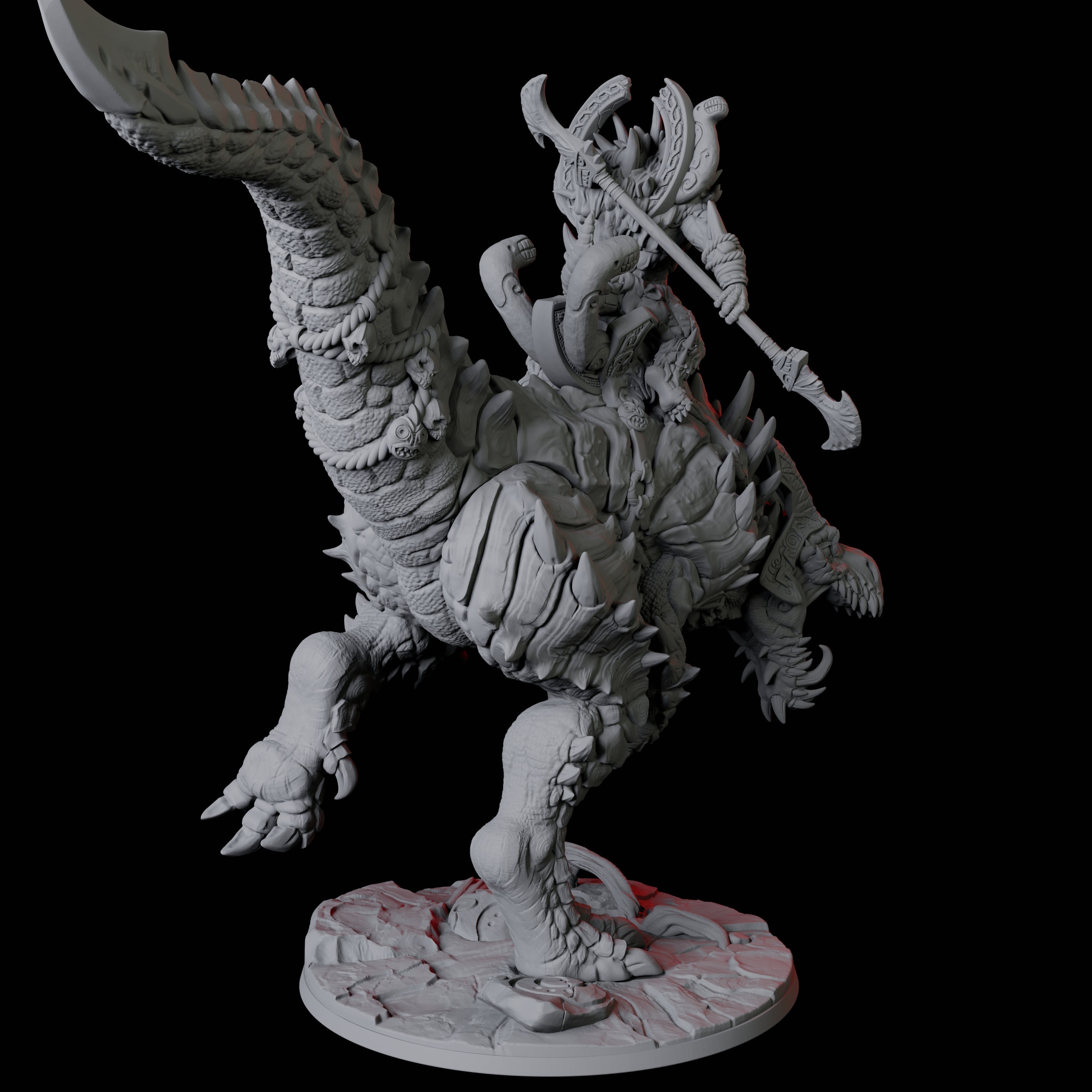 Frost Lizardfolk Champion riding a T-Rex Miniature for Dungeons and Dragons, Pathfinder or other TTRPGs