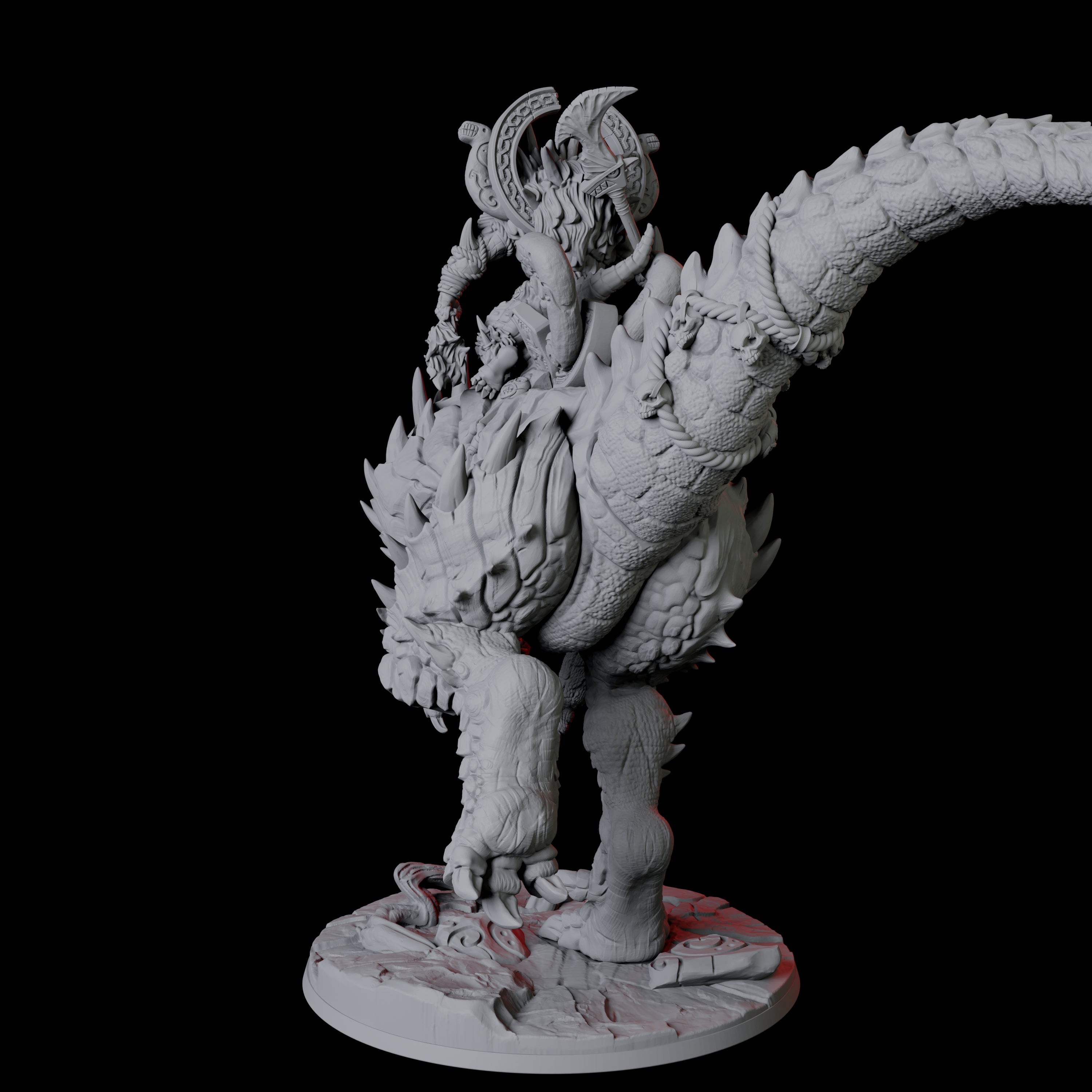 Frost Lizardfolk Champion riding a T-Rex Miniature for Dungeons and Dragons, Pathfinder or other TTRPGs