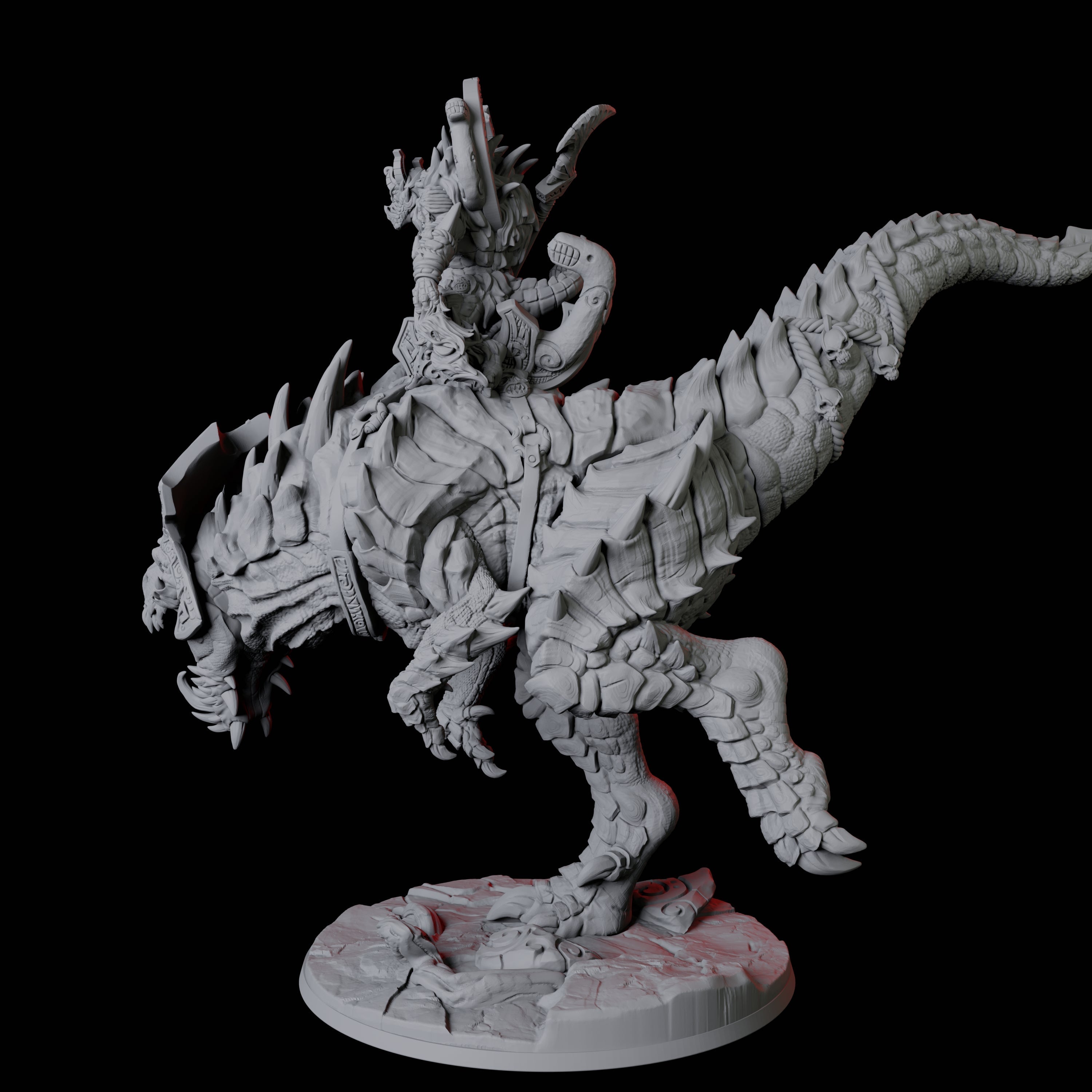 Frost Lizardfolk Champion riding a T-Rex Miniature for Dungeons and Dragons, Pathfinder or other TTRPGs