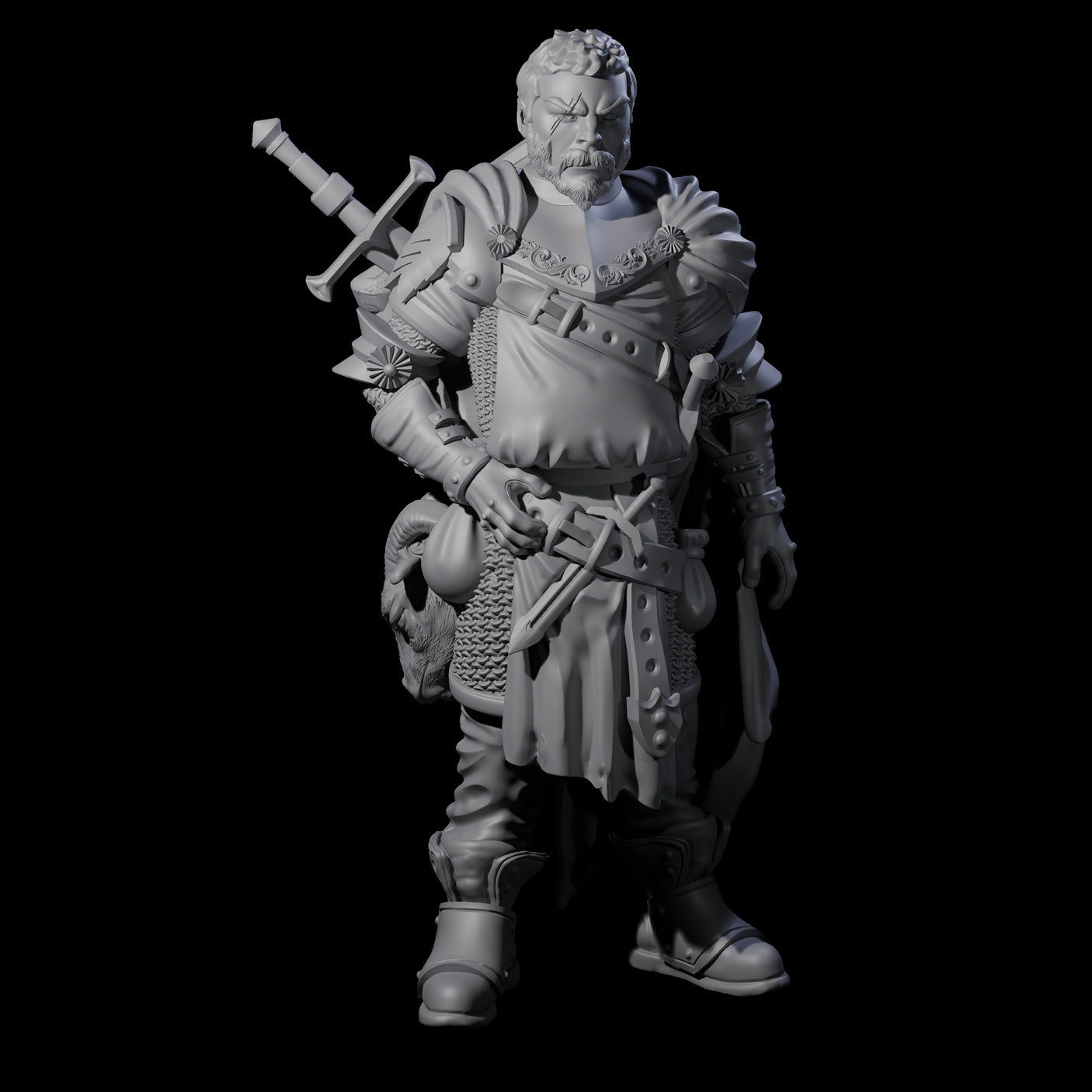 Frowning Scarred Veteran Miniature for Dungeons and Dragons, Pathfinder or other TTRPGs