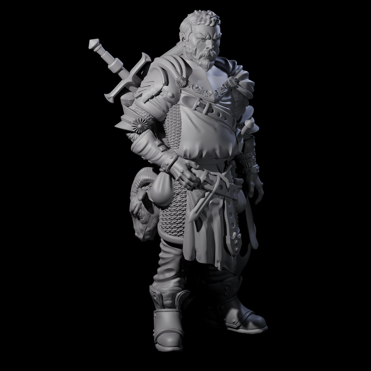 Frowning Scarred Veteran Miniature for Dungeons and Dragons, Pathfinder or other TTRPGs