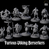 Furious Viking Berserkers Miniature for Dungeons and Dragons, Pathfinder or other TTRPGs