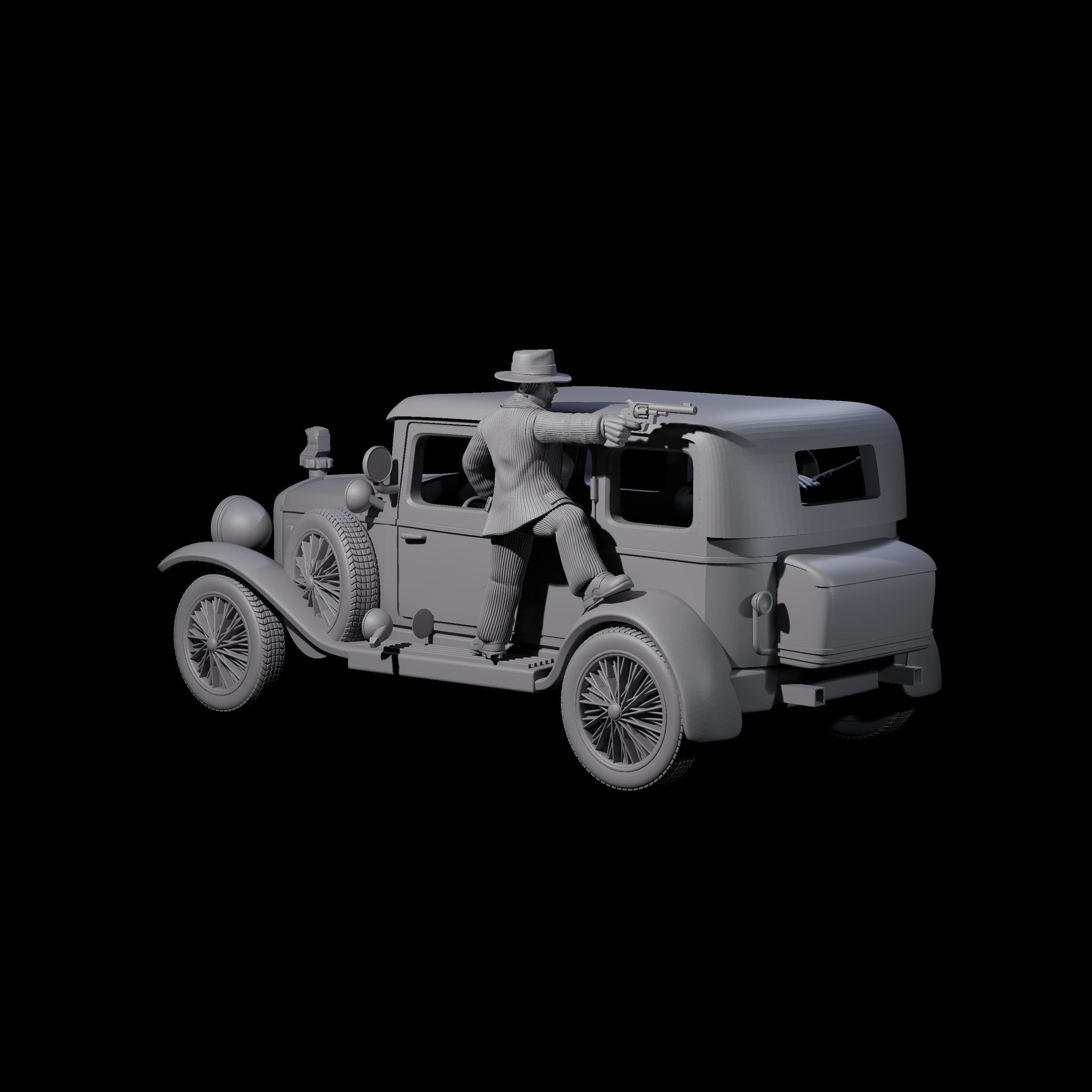 Gangster Riding Minerva Car Miniature for Dungeons and Dragons, Pathfinder or other TTRPGs