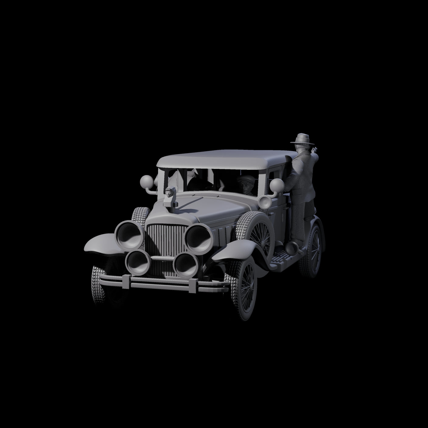 Gangster Riding Minerva Car Miniature for Dungeons and Dragons, Pathfinder or other TTRPGs