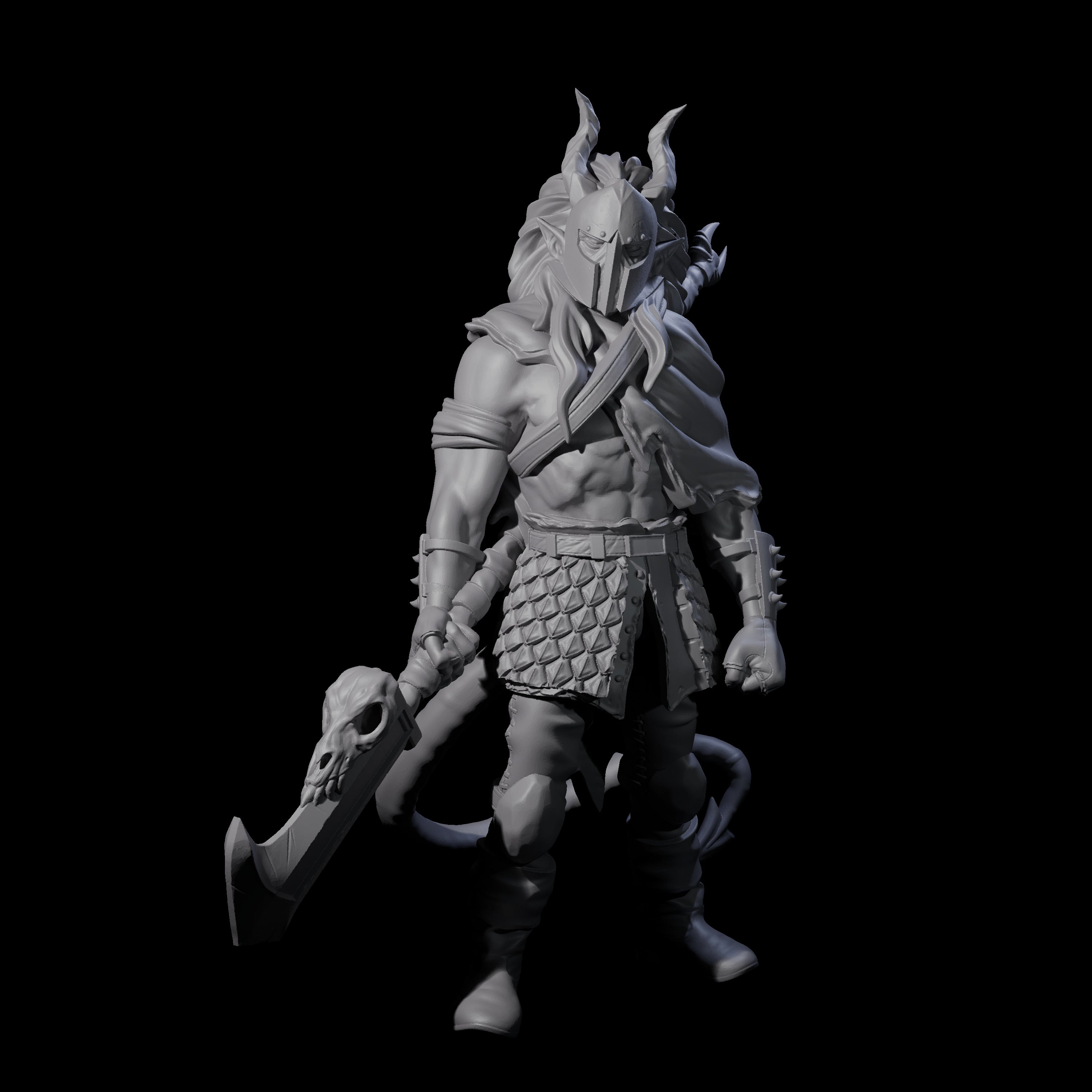 Glaived Up Tiefling Barbarian Miniature for Dungeons and Dragons, Pathfinder or other TTRPGs
