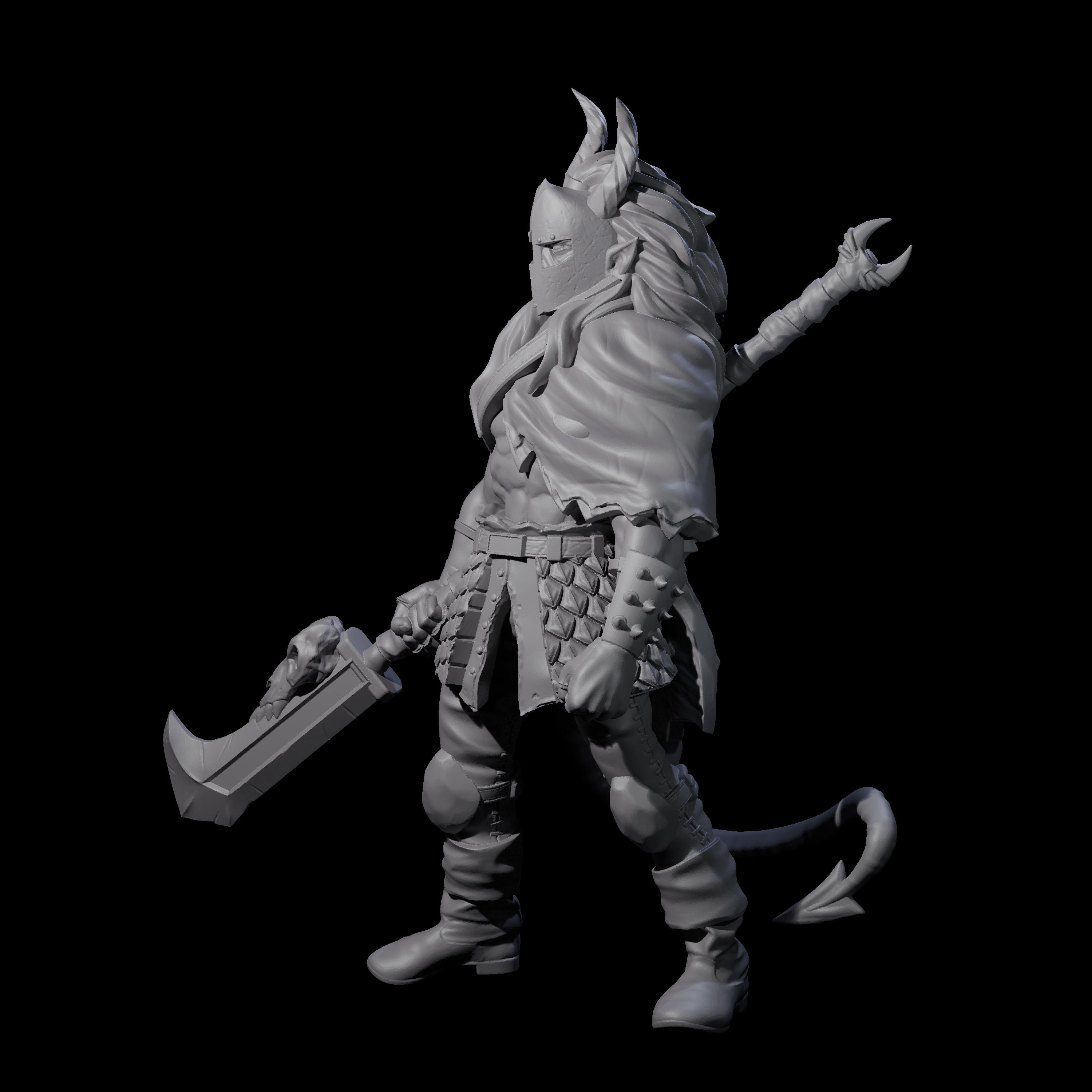 Glaived Up Tiefling Barbarian Miniature for Dungeons and Dragons, Pathfinder or other TTRPGs