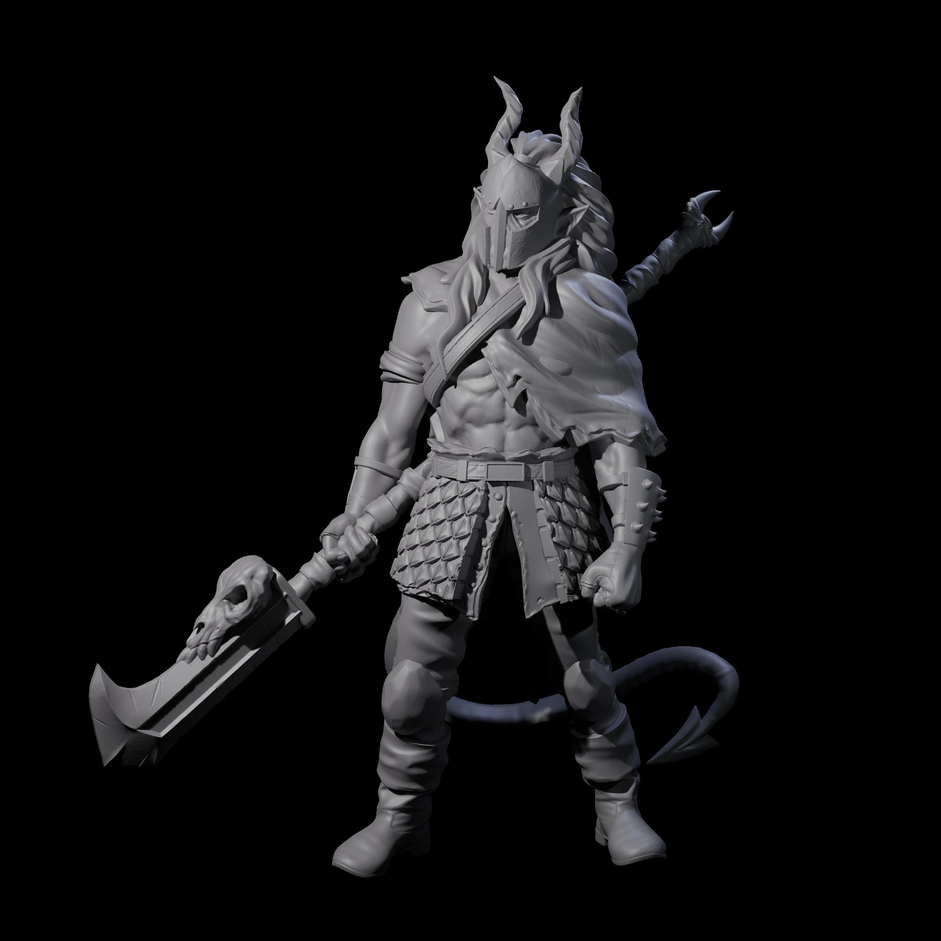 Glaived Up Tiefling Barbarian Miniature for Dungeons and Dragons, Pathfinder or other TTRPGs