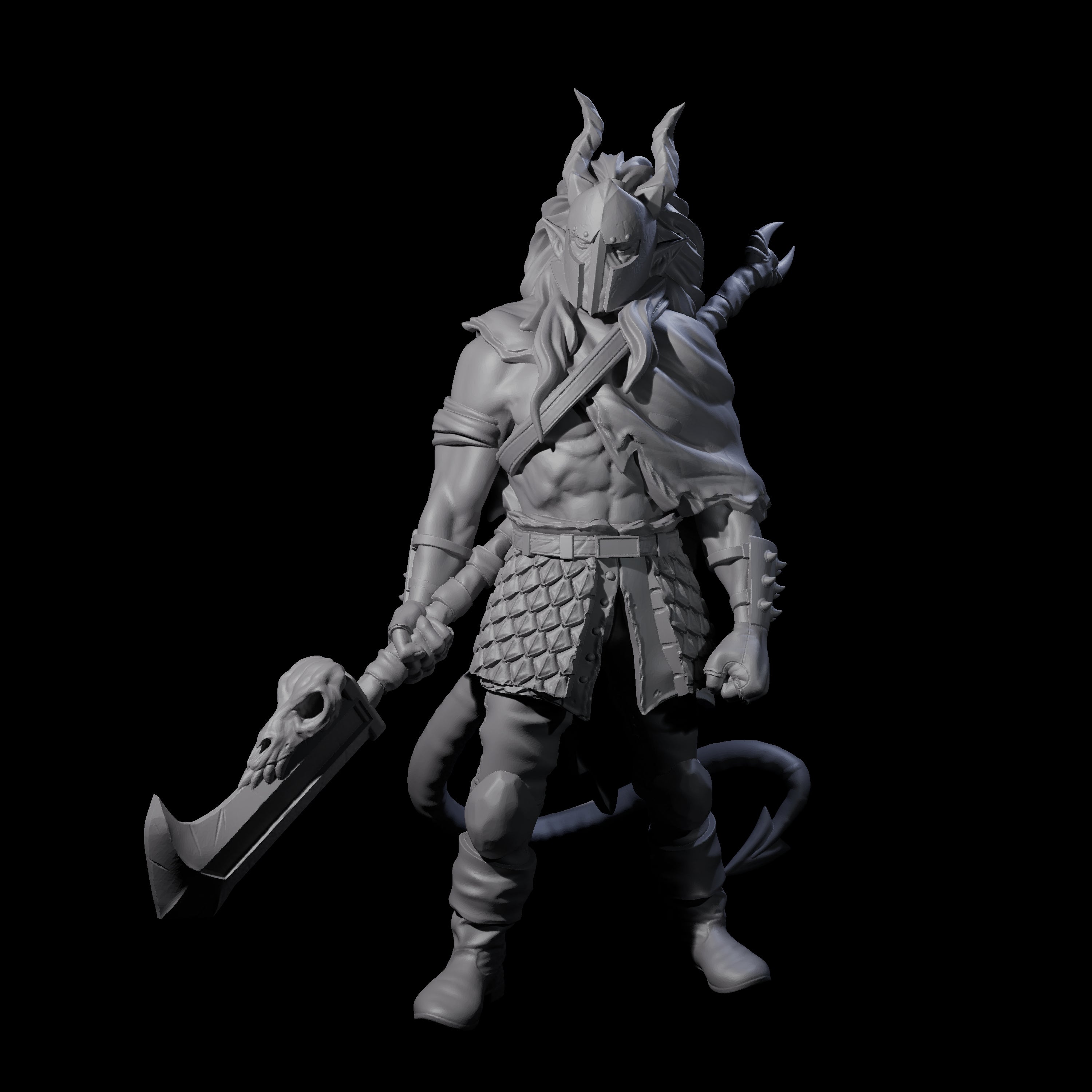 Glaived Up Tiefling Barbarian Miniature for Dungeons and Dragons, Pathfinder or other TTRPGs