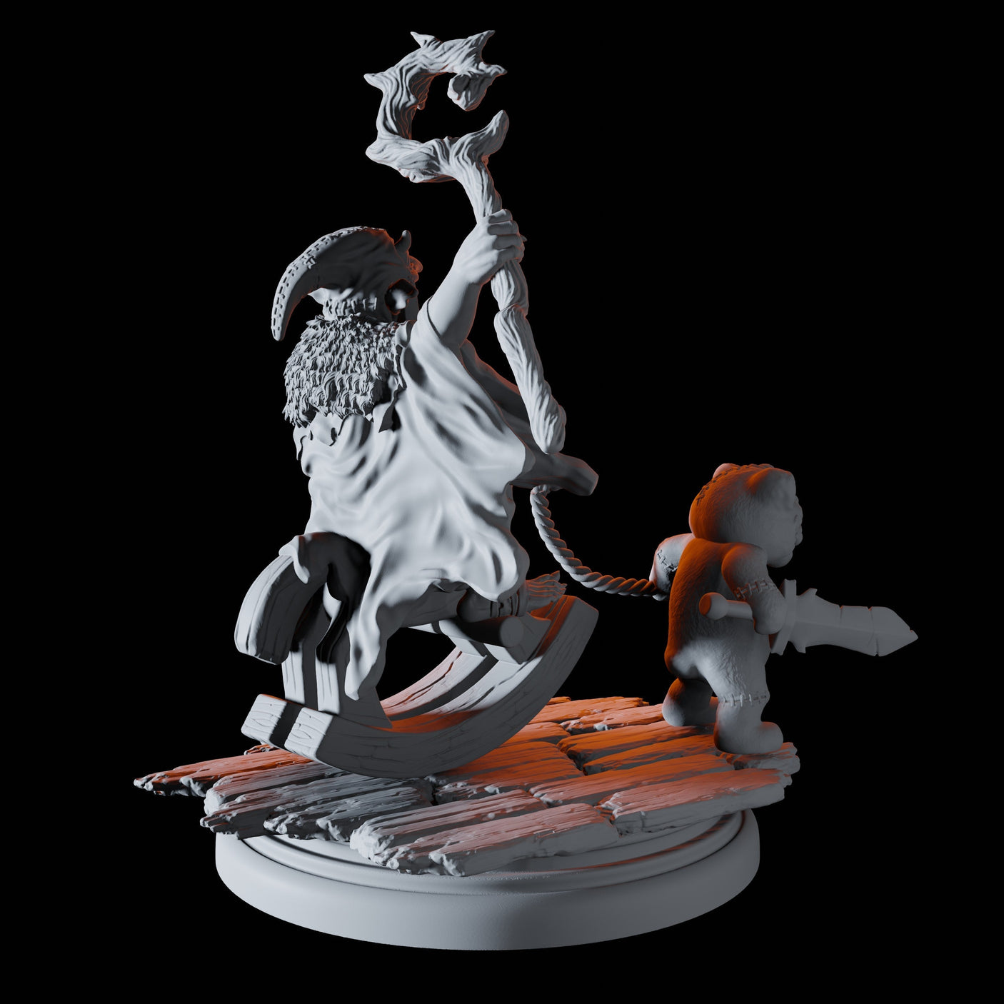 Goblin Shaman riding a Rocking Horse Miniature for Dungeons and Dragons, Pathfinder or other TTRPGs